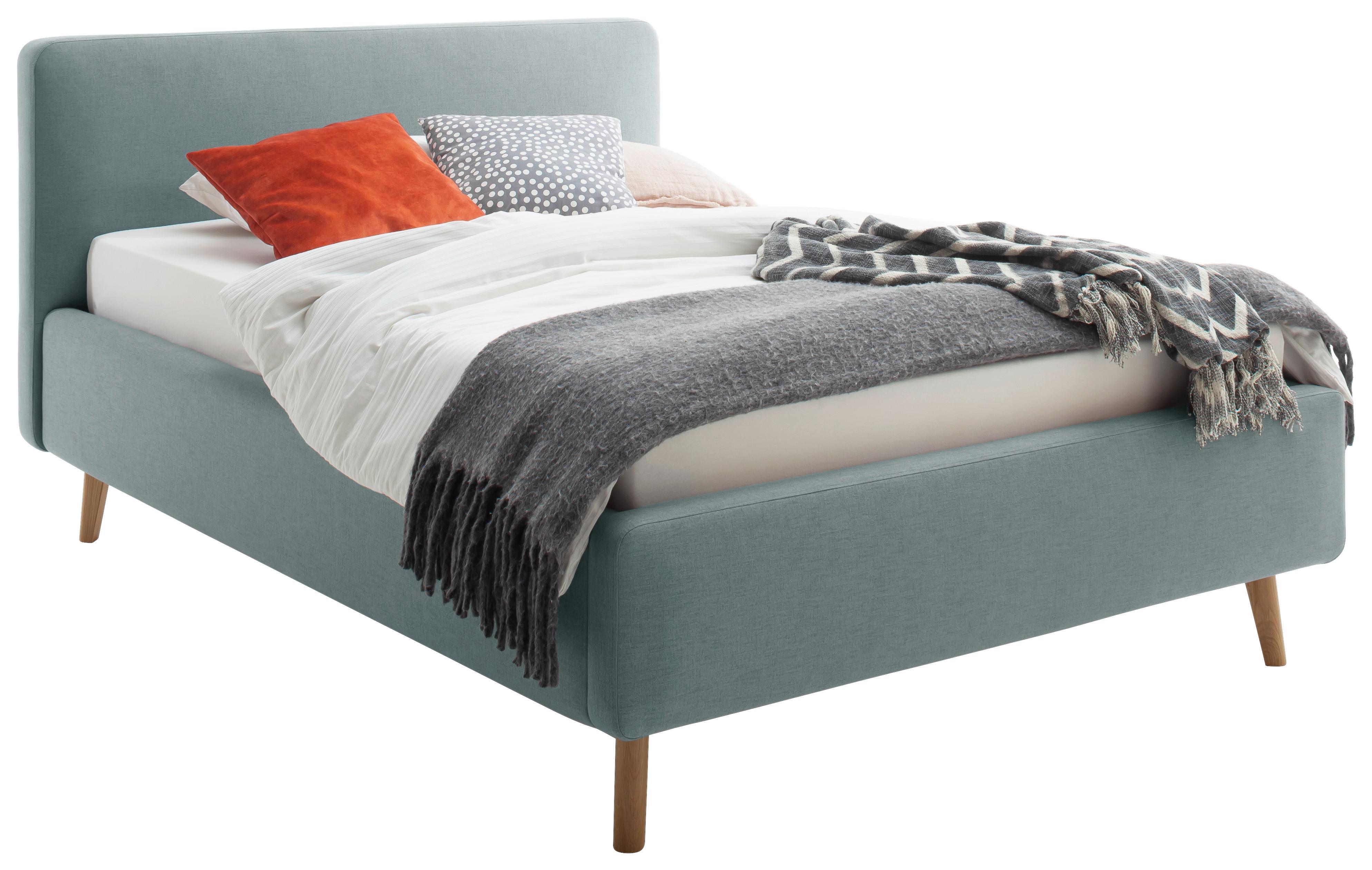 Polsterbett Mattis 140x200cm Blau, inkl. Bettkasten - Blau/Eichefarben, Design, Holz/Textil (140/200cm) - Livetastic
