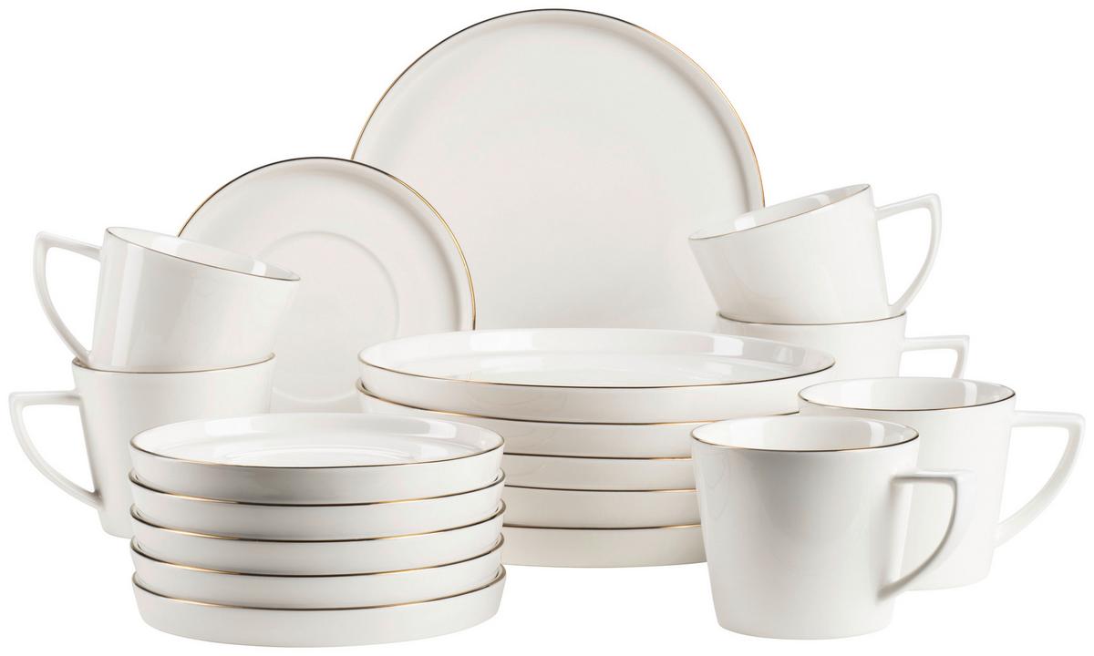 Kaffeeservice Sita Weiß/Goldfarben, 18-teilig - Goldfarben/Weiß, Trend, Keramik - Mäser