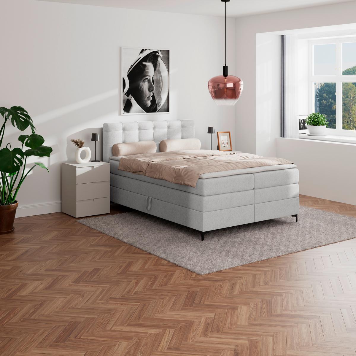 Boxspringbett MITTO Silberfarben 140x200 cm - Silberfarben/Schwarz, KONVENTIONELL, Textil/Metall (140/200cm)