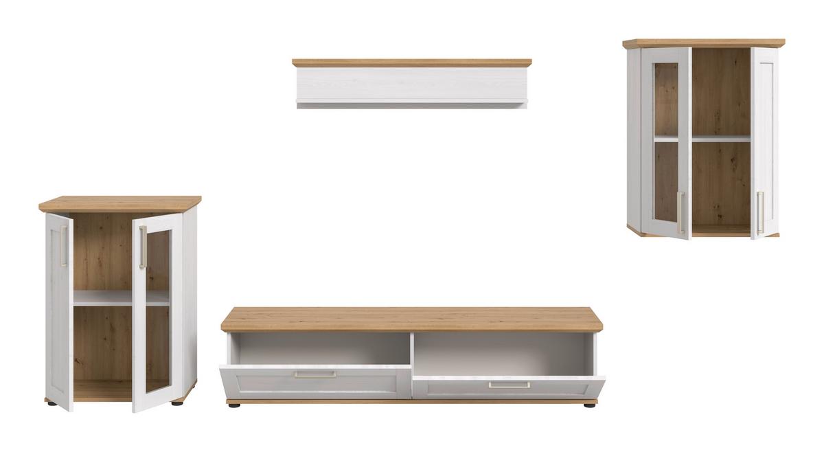 Wohnwand Verona Lärchefarben /Eiche Dekor B: 316cm - Lärchefarben/Schwarz, Design, Holzwerkstoff (316/161/40cm) - Livetastic