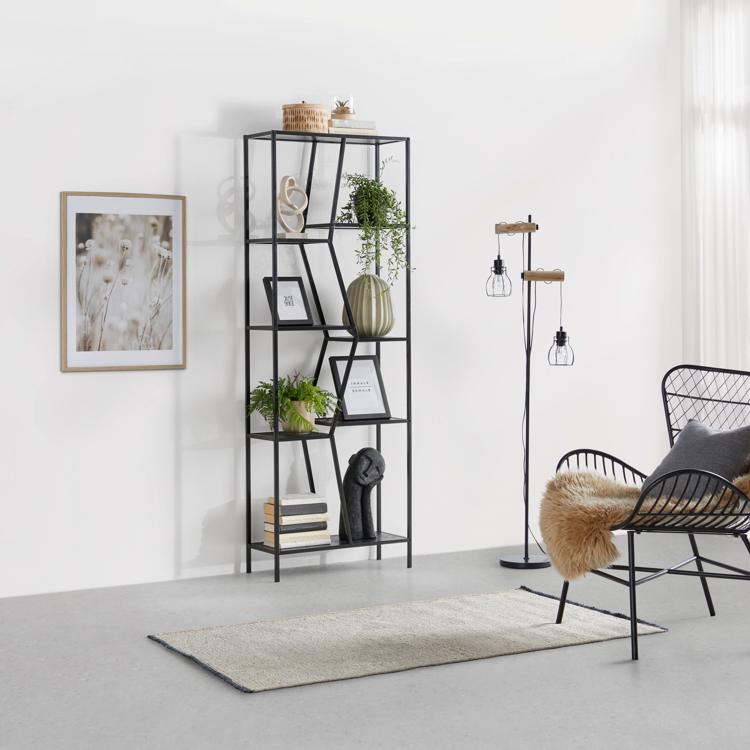 Regál AMANA čierna - čierna, Modern, kov/drevo (60/170/26cm) - Mömax