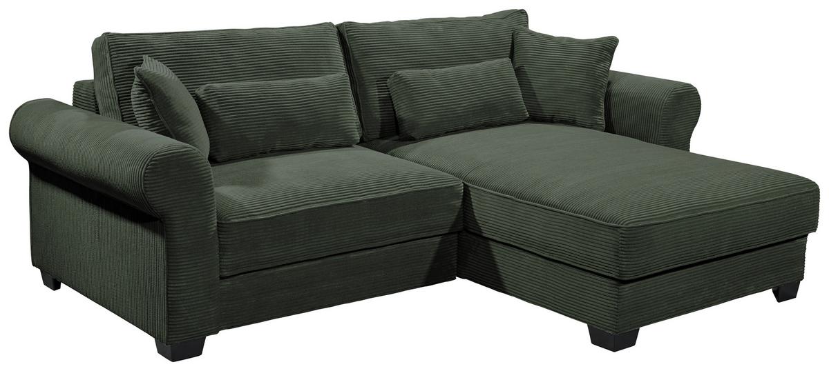 Ecksofa mit Schlaffunktion Angelina Dunkelgrün Kord - Dunkelgrün/Schwarz, Basics, Textil (255/92/185cm) - MID.YOU