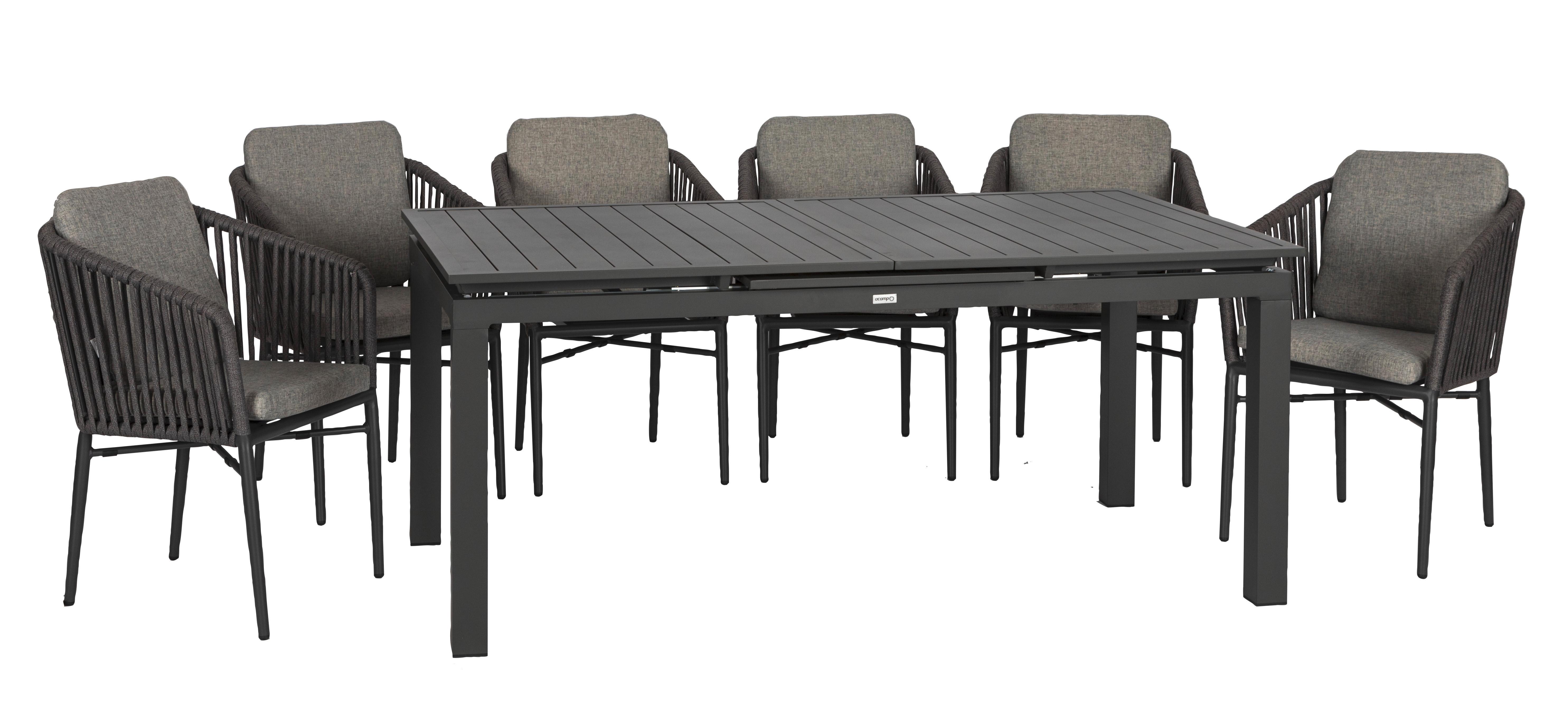 Gartenmöbel Set 7-Tlg. Metall/Textil mit Kissen - Anthrazit/Grau, Basics, Textil/Metall (180/240/100/70cm) - Gardenson