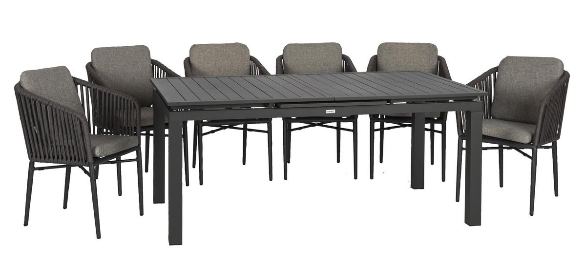 Gartenmöbel Set 7-tlg. Metall/textil Mit Kissen - Anthrazit/Grau, Basics, Textil/Metall (180/240/100/70cm) - Gardenson