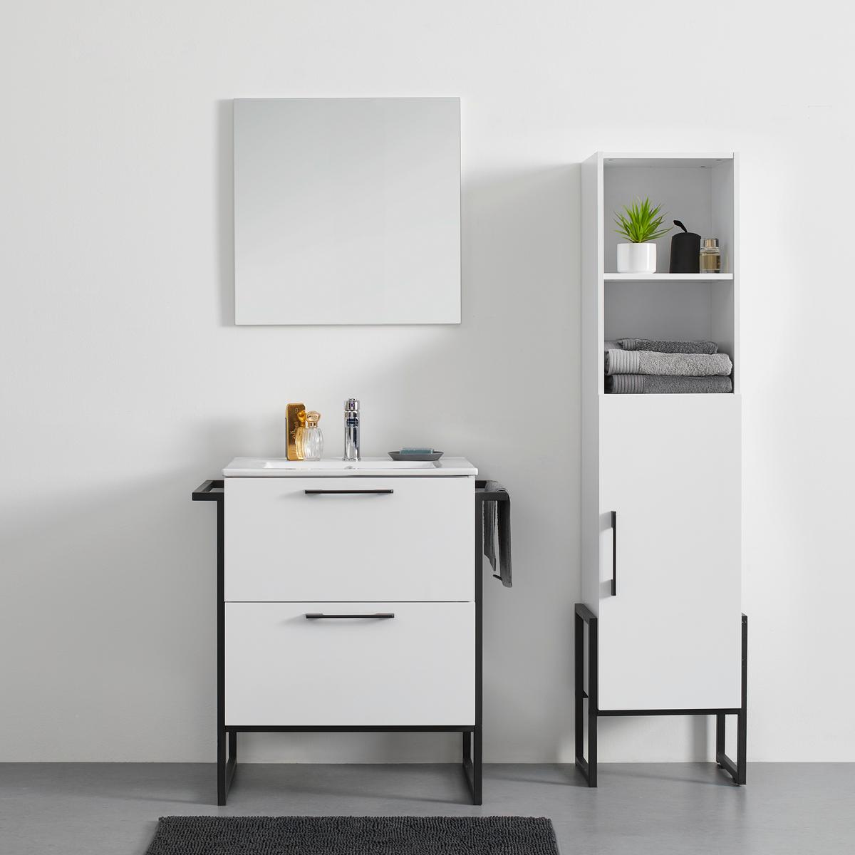 Koupelnová skříňka SARA šířka 76cm - bílá/černá, Moderní, kov/dřevo (76/80/47,4cm) - Bessagi Home