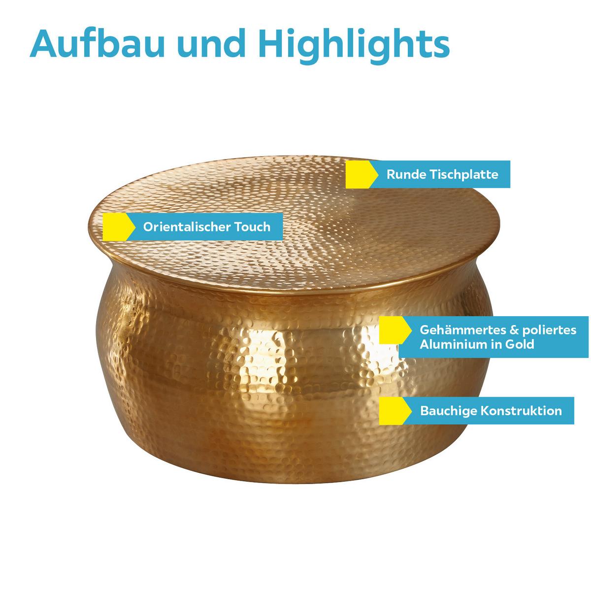 Couchtisch rund Aluminium Orientalisch Karam Goldfarben - Goldfarben, LIFESTYLE, Metall (60/60/30,5cm) - MID.YOU