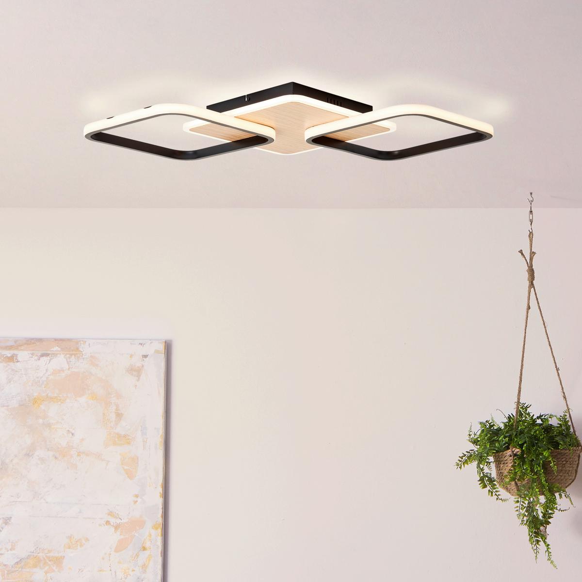LED-Deckenleuchte Dennet L: 62 cm Mit 3 Helligkeitsstufen - Schwarz/Braun, Design, Kunststoff/Metall (62/62/7cm) - Brilliant