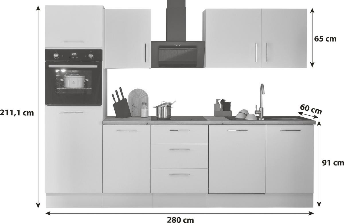 Küchenblock Turin Weiß/eiche Dekor B: 280 Cm - Weiß/Eiche Artisan, Basics, Holzwerkstoff (280cm) - P & B