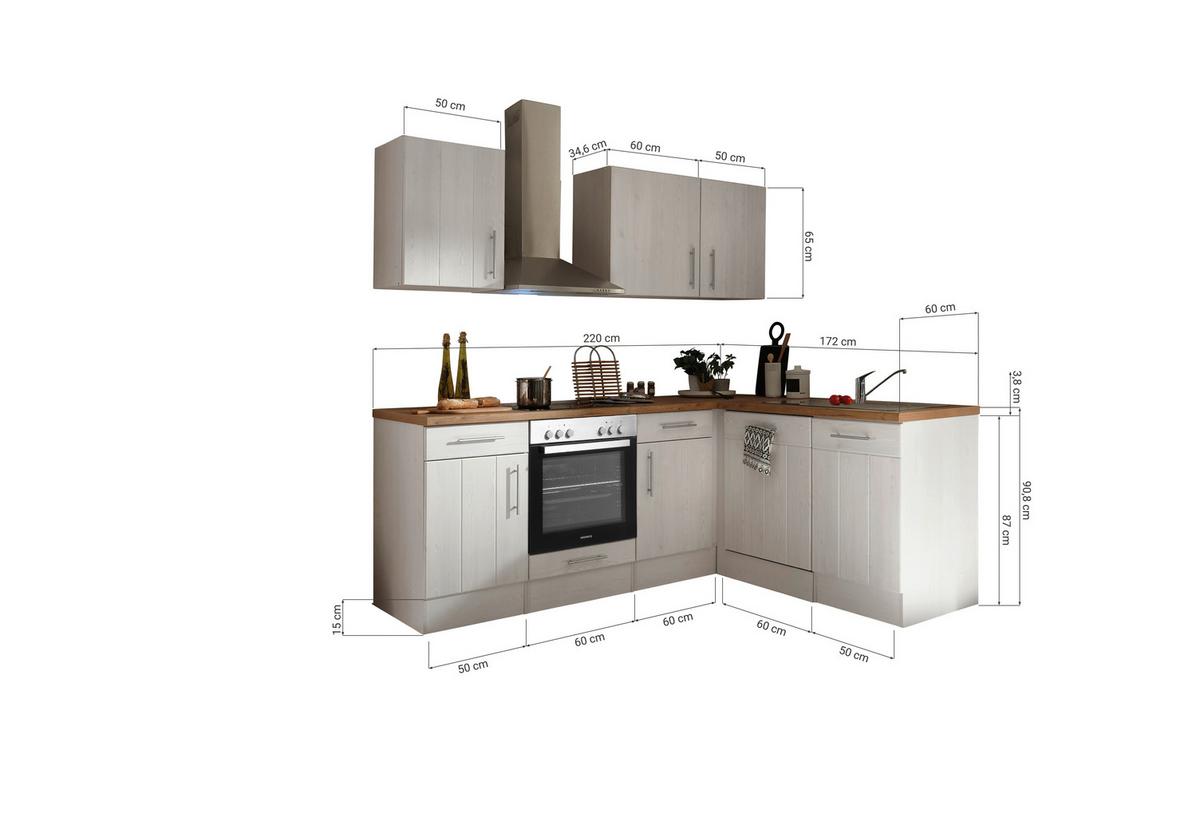 Eckküche Anton Landhaus - Wildeiche/Lärchefarben, Basics, Holzwerkstoff (220/172cm) - Respekta