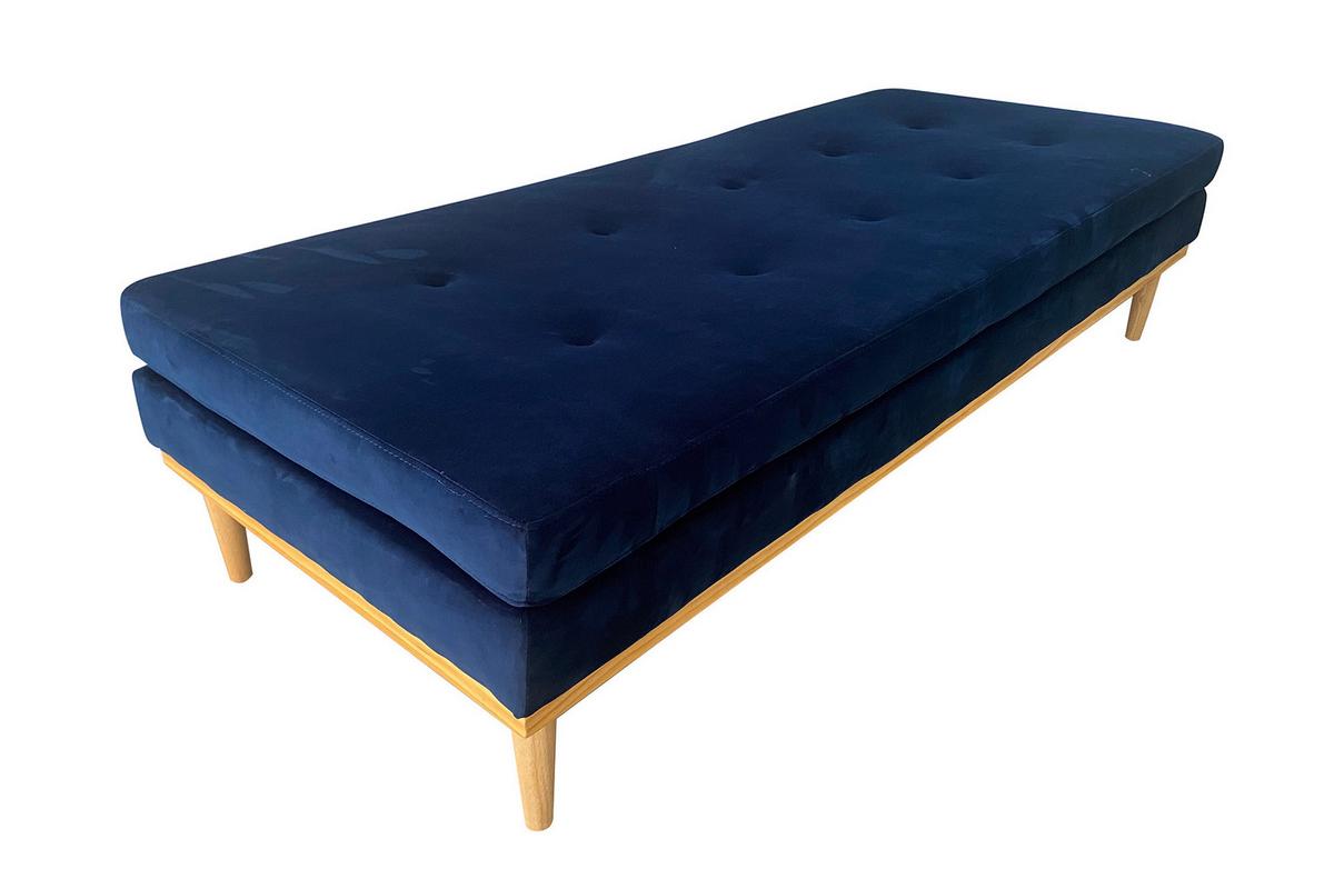 Chaiselongue Daybed Samt Blau B: 180 Cm - Blau/Naturfarben, MODERN, Textil (180/42/75cm) - Livetastic