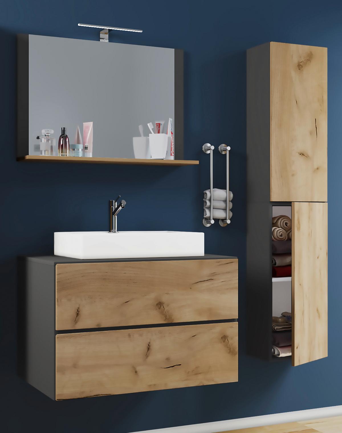 Lendas 4-Teilig Honigeiche B: 94 cm - Honigeiche/Anthrazit, MODERN, Glas/Keramik (94cm) - MID.YOU