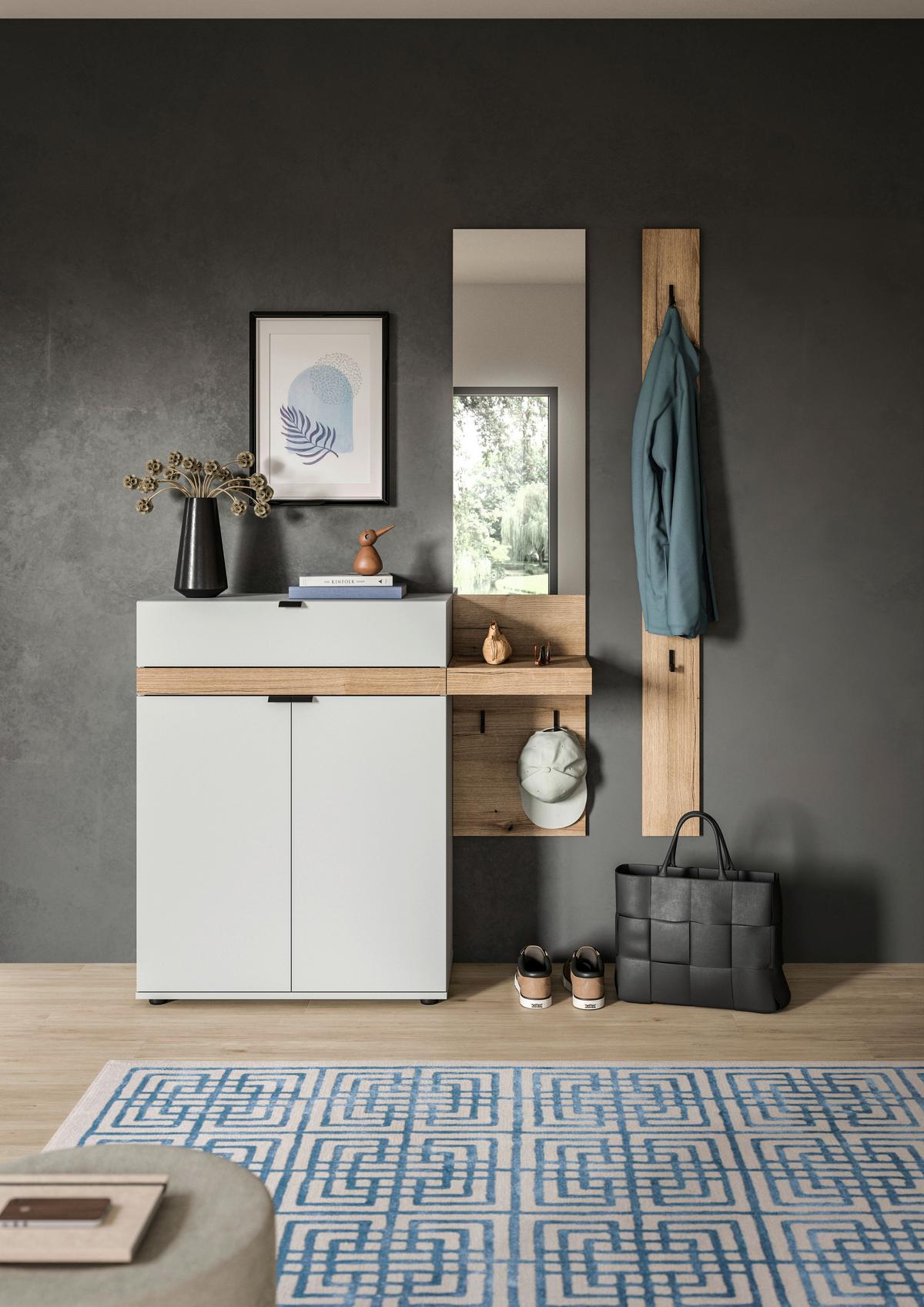 Garderobe Naro Grau /Eiche dunkel Dekor B: 148cm - Eiche dunkel/Grau, Design, Holzwerkstoff (148/194/37cm) - Livetastic