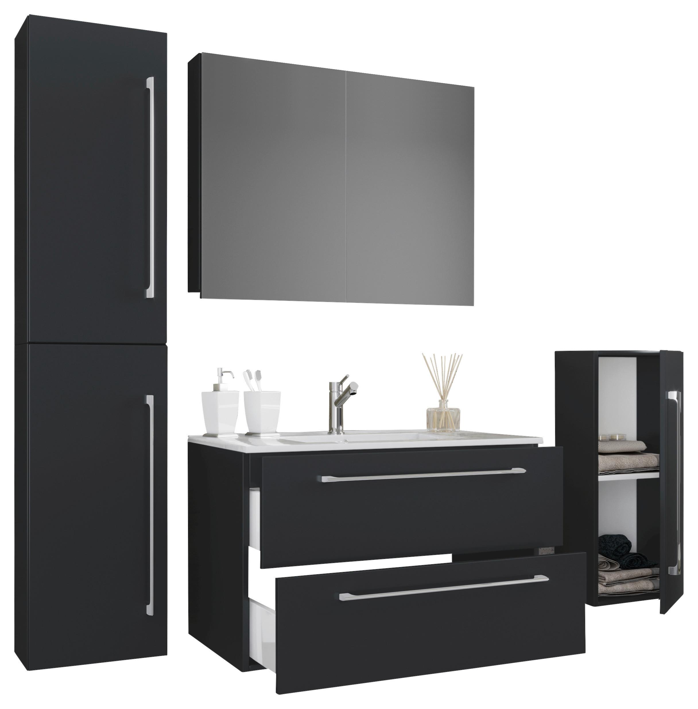 Badezimmer Badinos 5-Teilig Schwarz B: 60 cm - Schwarz/Weiß, MODERN, Keramik/Holzwerkstoff (127cm) - MID.YOU