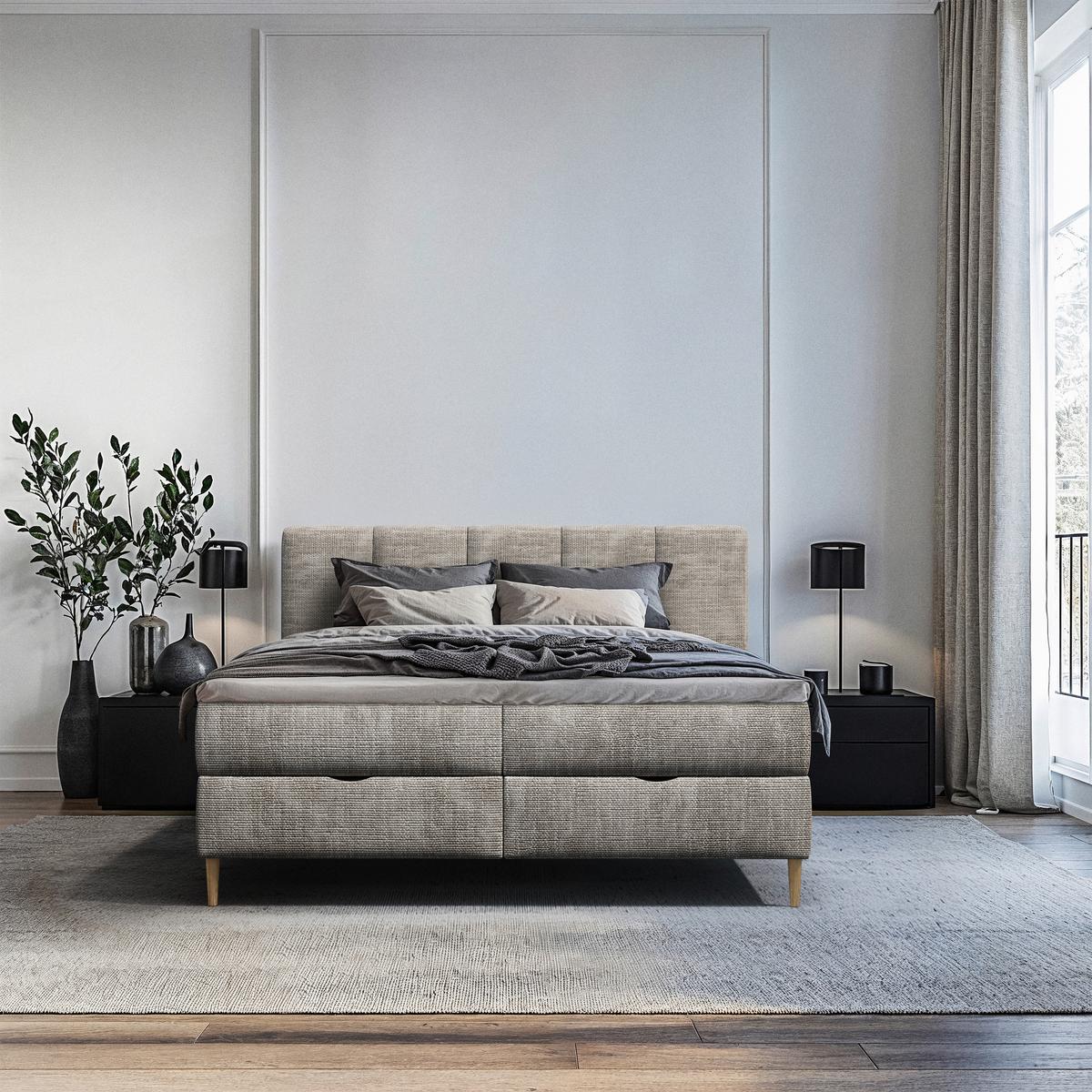 Boxbett Bari Grau, Lf: ca. 180x200cm - Buchefarben/Grau, MODERN, Holz/Holzwerkstoff (180/200cm) - MID.YOU