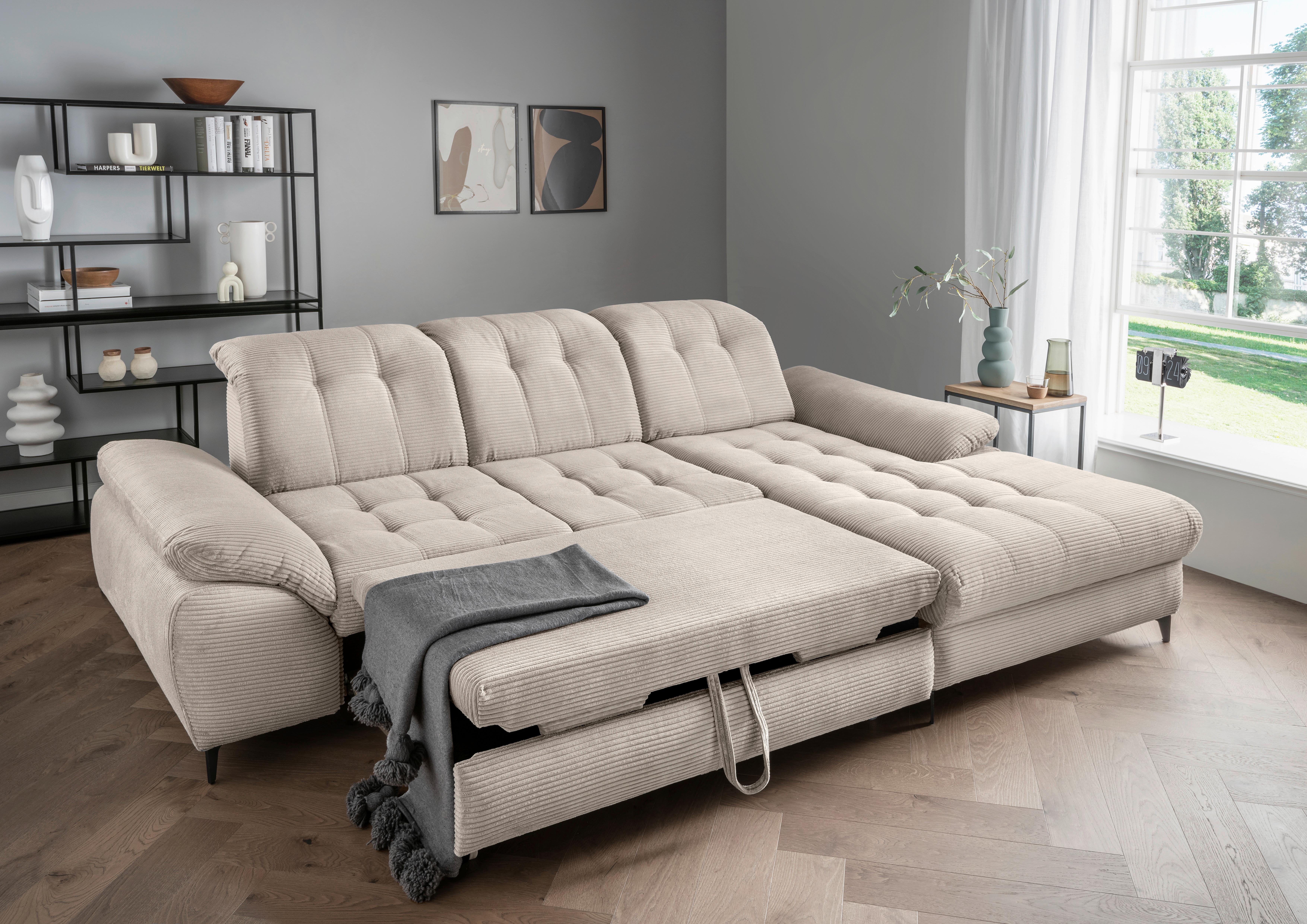 Eckschlafsofa Delphino, Beige S: 273x189 cm - Beige/Schwarz, MODERN, Textil (273/189cm) - Livetastic