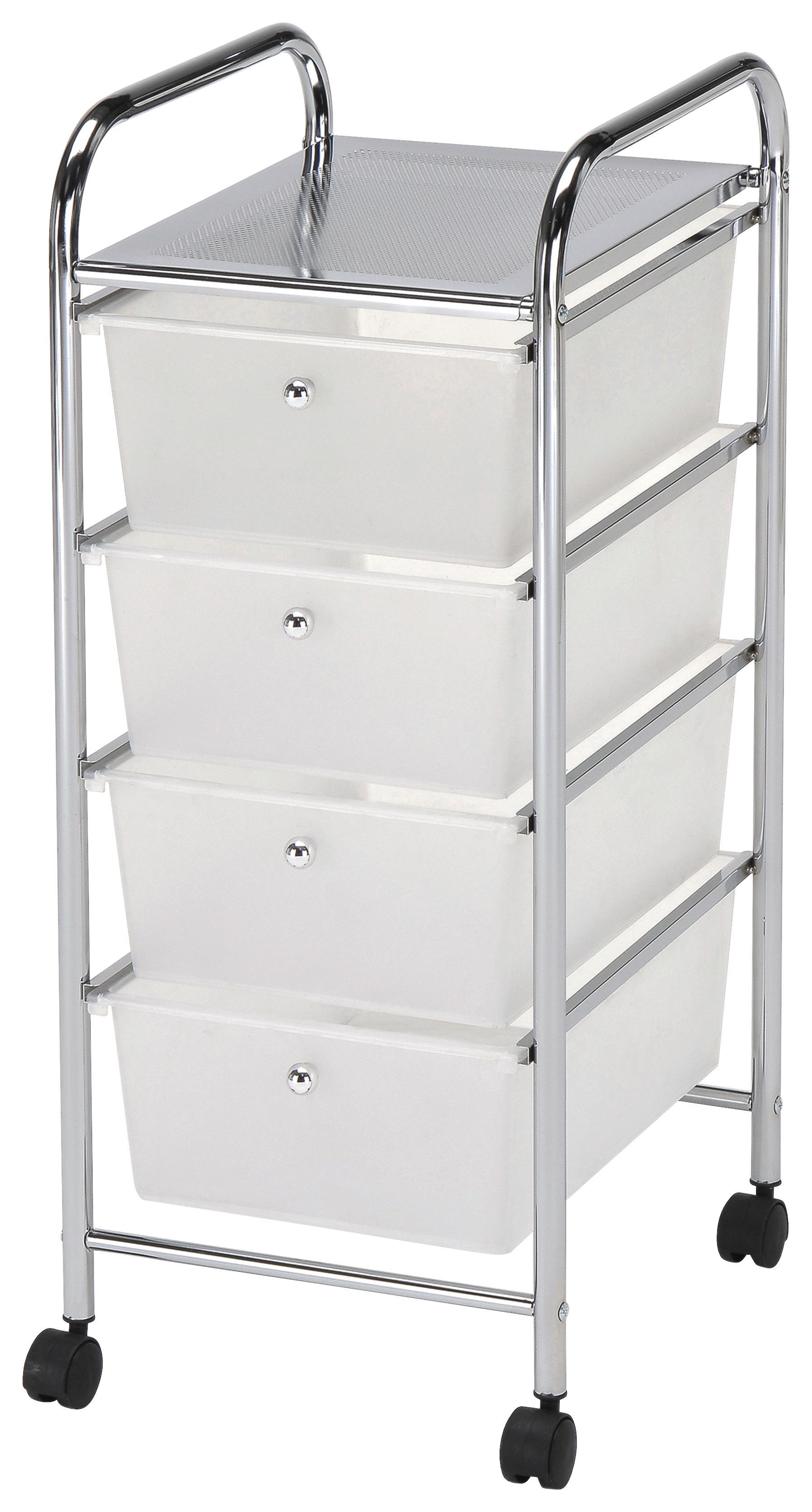 Tálalókocsi Pauli - Króm/Fehér, modern, Műanyag/Fém (33/82/39cm)