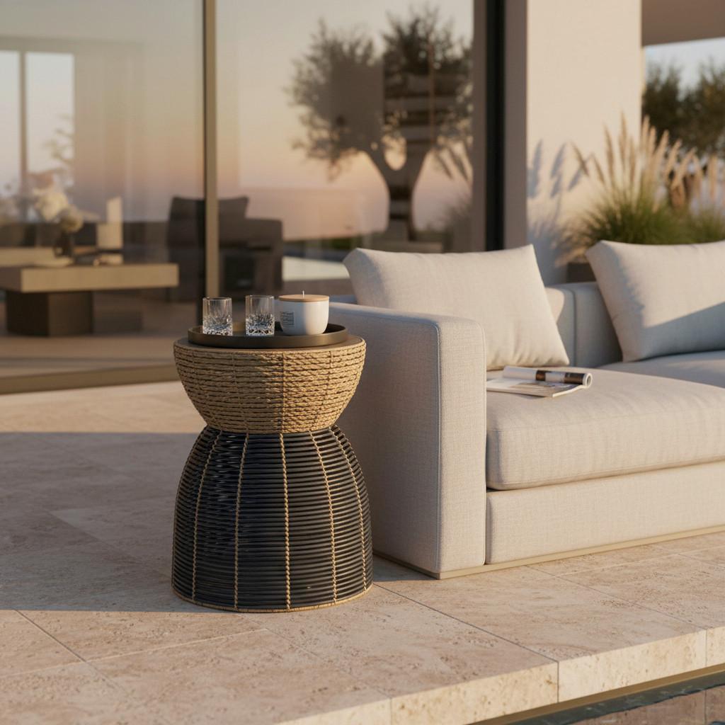 ZAHRADNÍ ODKLÁDACÍ STOLEK NOELIA - černá/přírodní barvy, Moderní, kov/dřevo (45/55/45cm) - Bessagi Garden