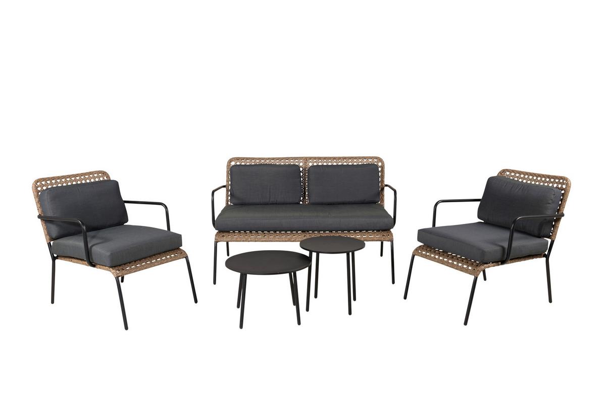 Loungegarnitur 5-tlg Paola Holz/metall Mit Kissen - Dunkelgrau/Schwarz, KONVENTIONELL, Naturmaterialien/Holz - Gardenson