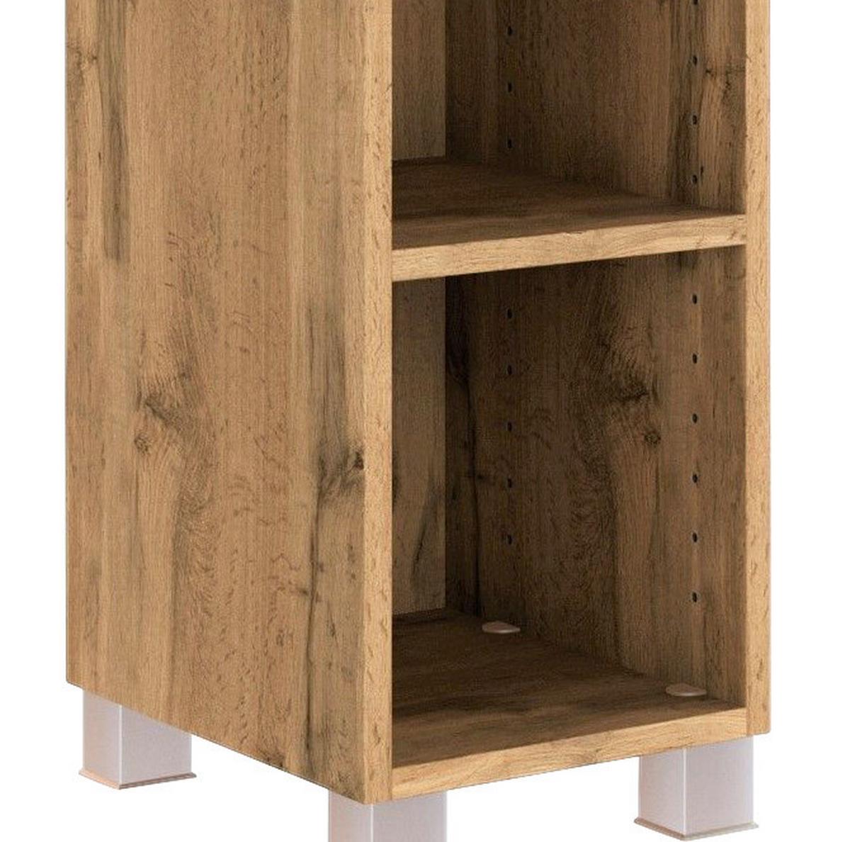 Badezimmerregal 5 Fächer Eiche Dekor 25x130 cm Helsinki - Eichefarben/Silberfarben, KONVENTIONELL, Holzwerkstoff (25cm) - Held