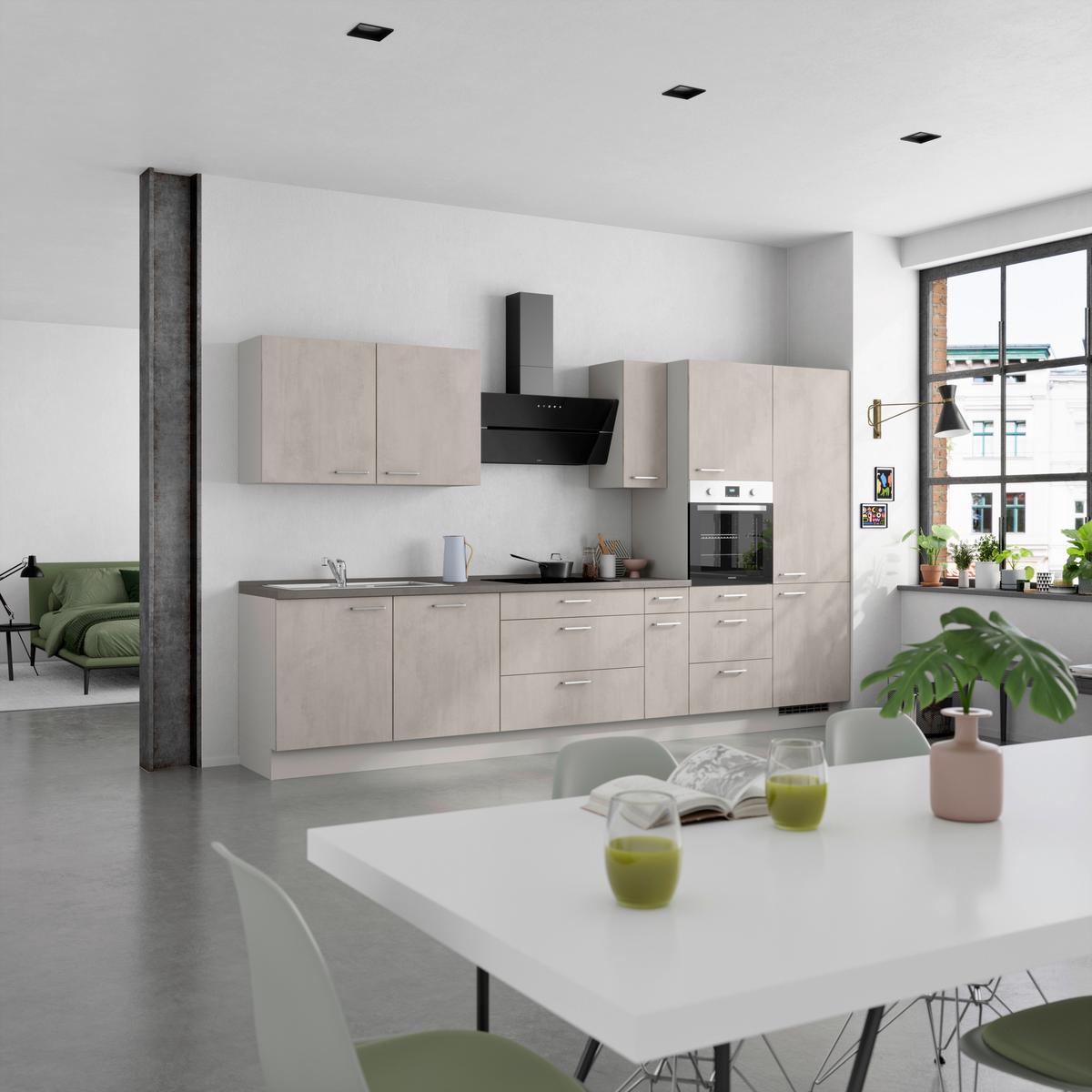 Kuchyňská linka 360 cm, šedý betón/ kamenná šedá - šedá/světle šedá, Moderní, kov/kompozitní dřevo (360cm) - Nobilia