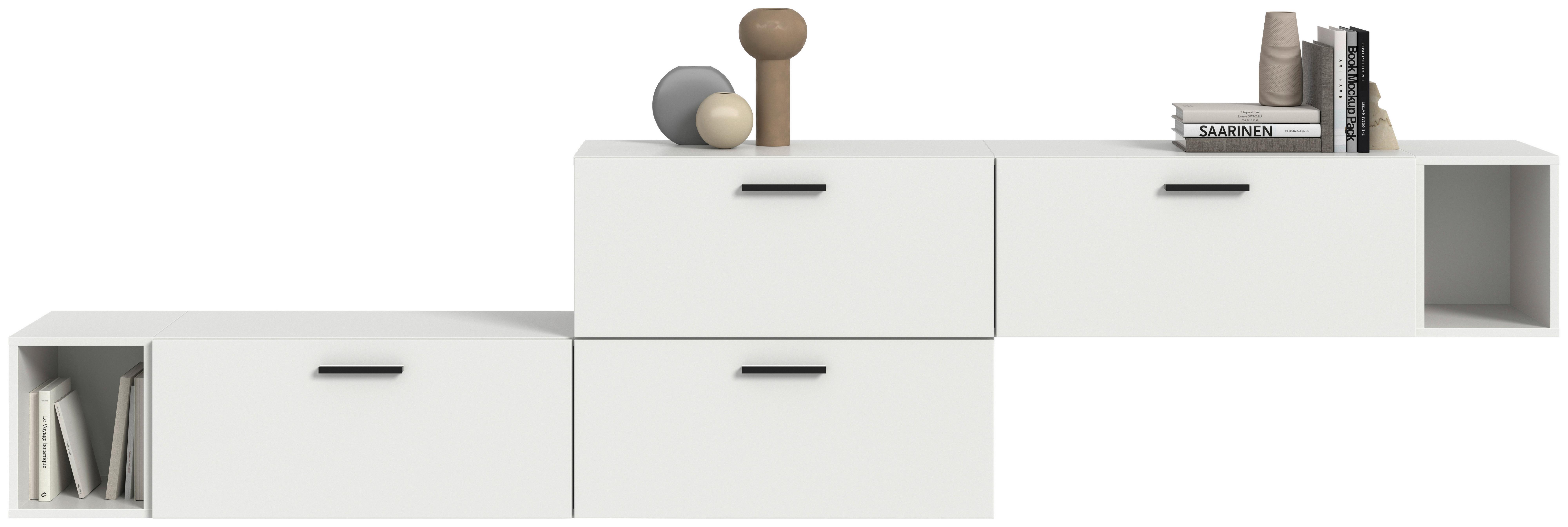 Wohnwand, The ONE 4, B: 276 cm Weiss - Schwarz/Weiß, Trend, Holzwerkstoff (276/97/34cm)