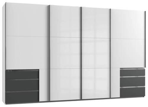 Skriňa s posuvnými dverami LEVEL 350 - biela s vysokým leskom/grafitová, Modern, kov/kompozitné drevo (350/216/65cm) - MID.YOU