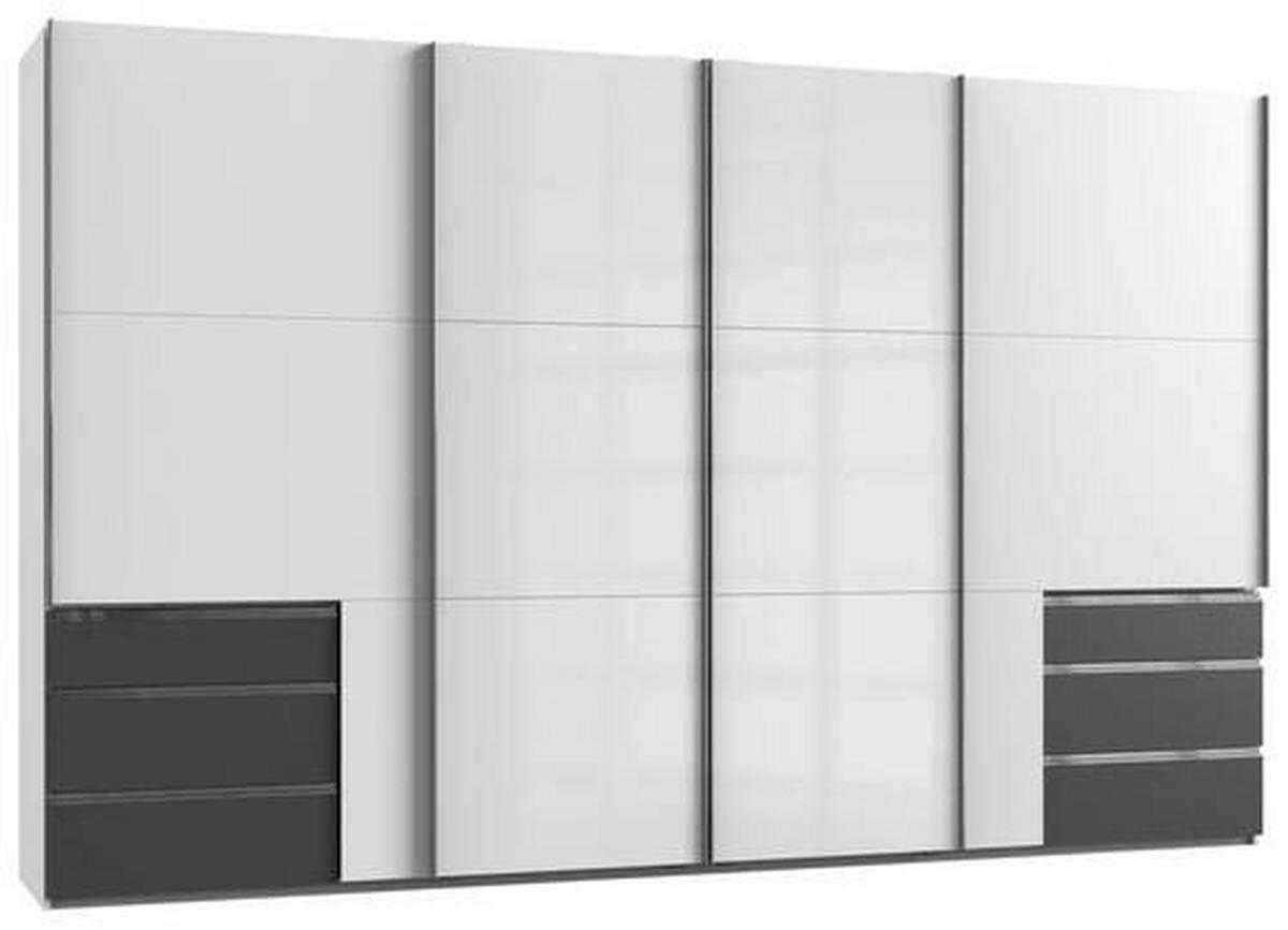 Skriňa s posuvnými dverami LEVEL 350 - biela s vysokým leskom/grafitová, Modern, kov/kompozitné drevo (350/216/65cm) - MID.YOU