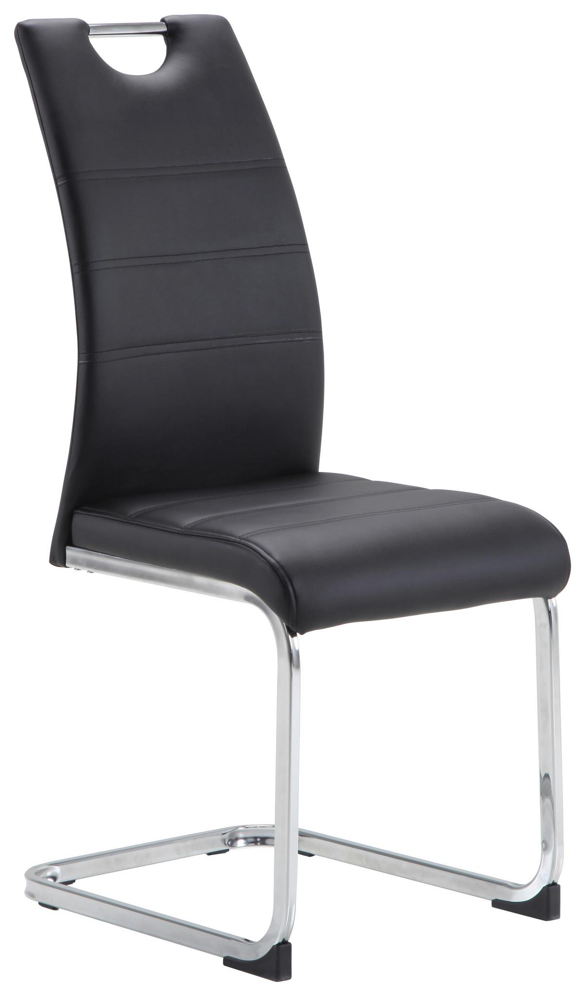 Schwingstuhl Leander Schwarz mit Griff 4er-Set - Chromfarben/Schwarz, Design, Textil/Metall (42/99/56cm) - P & B