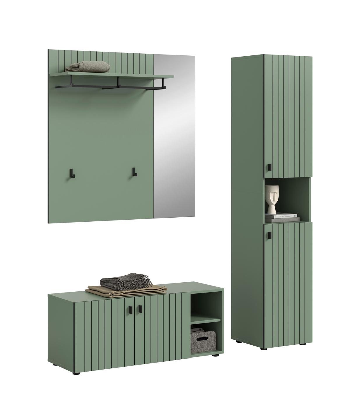 Garderobe Station Graugrün B: 161cm - Graugrün, Design, Holzwerkstoff (161/192/37cm) - MID.YOU