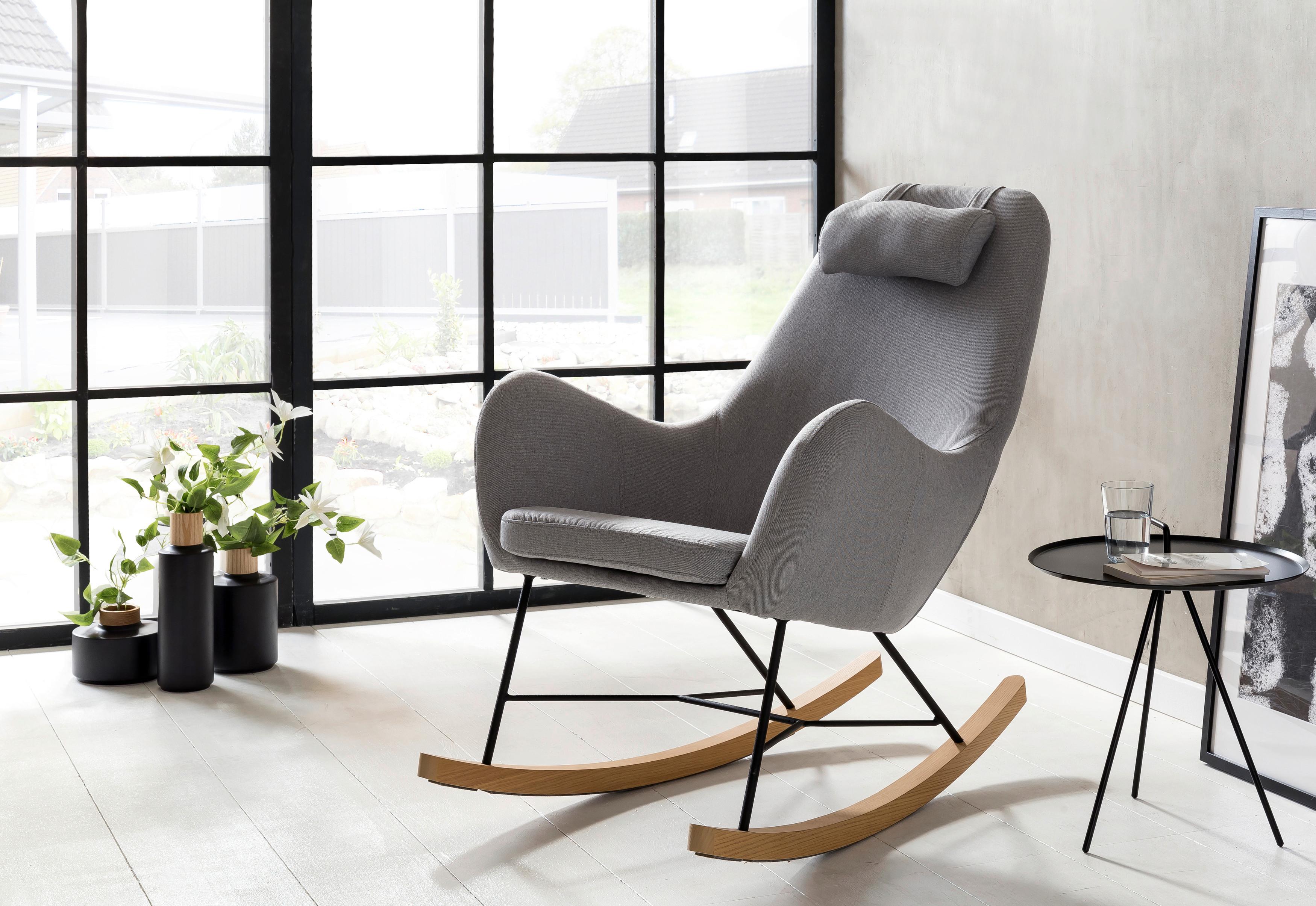 Schaukelstuhl Grau, Eiche Dekor B: 70 cm - Eichefarben/Schwarz, MODERN, Textil/Metall (70/99/100cm) - Livetastic