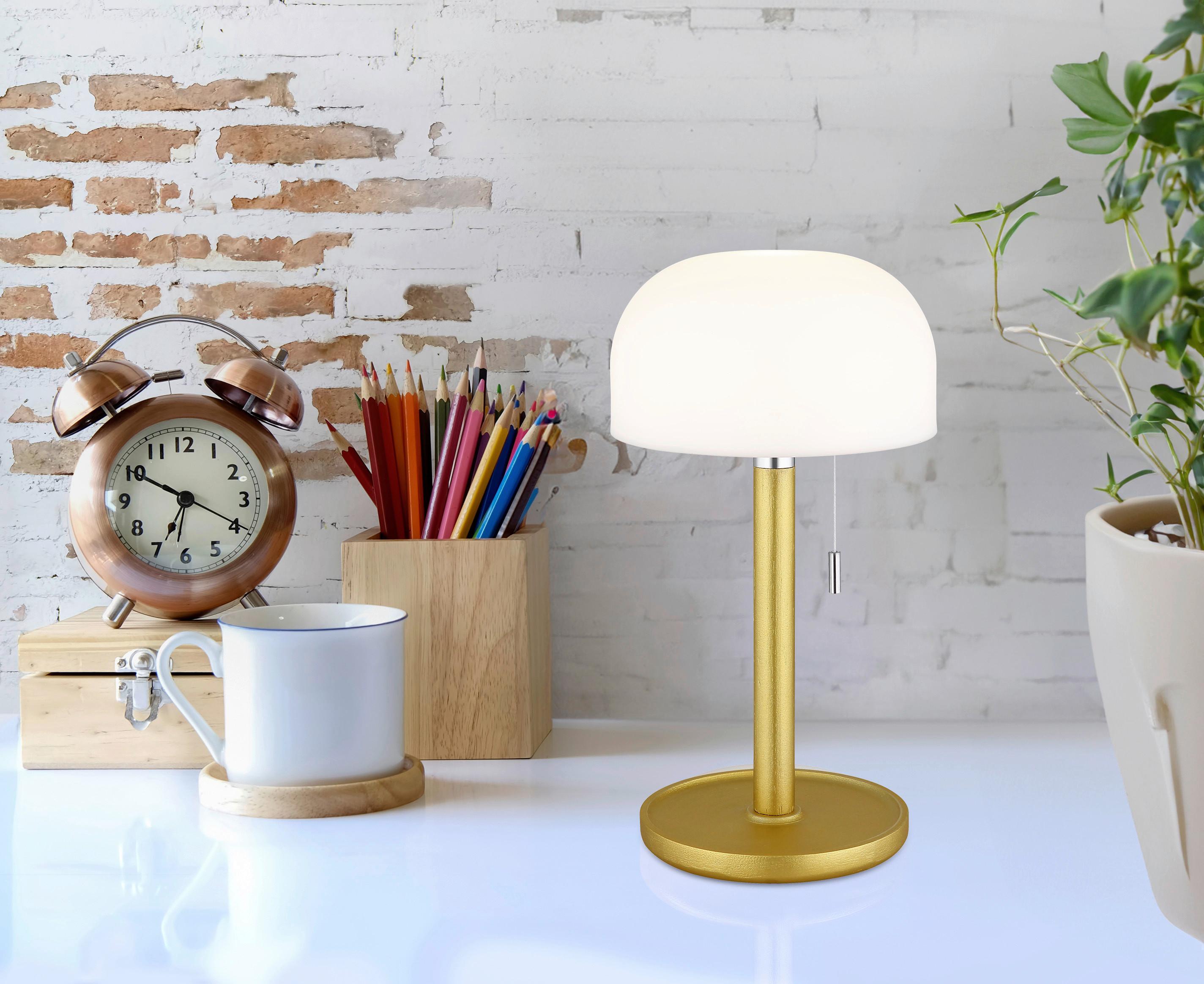Akku-Tischleuchte 21016m Norman - Messingfarben/Opal, KONVENTIONELL, Holz/Kunststoff (15/28cm) - Globo