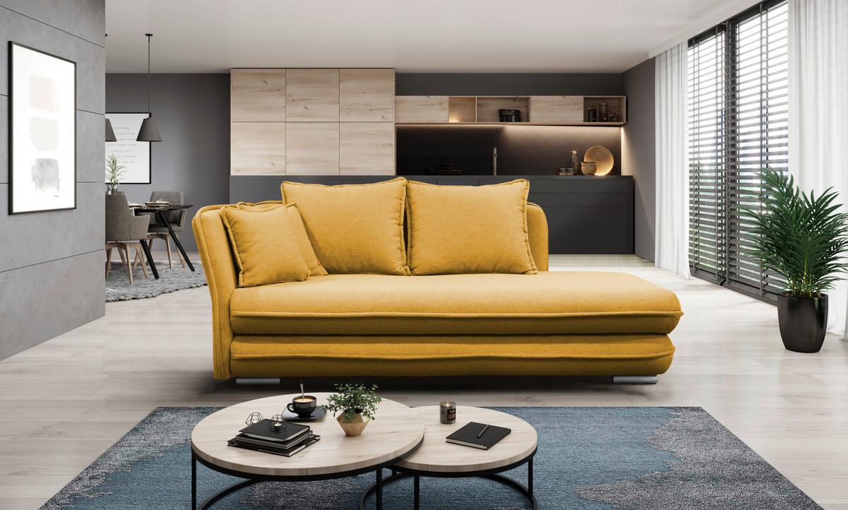 Liege Latte Gelb inkl. Bettkasten Ottomane Links - Gelb/Silberfarben, Design, Textil (107/84/99/224cm) - MID.YOU