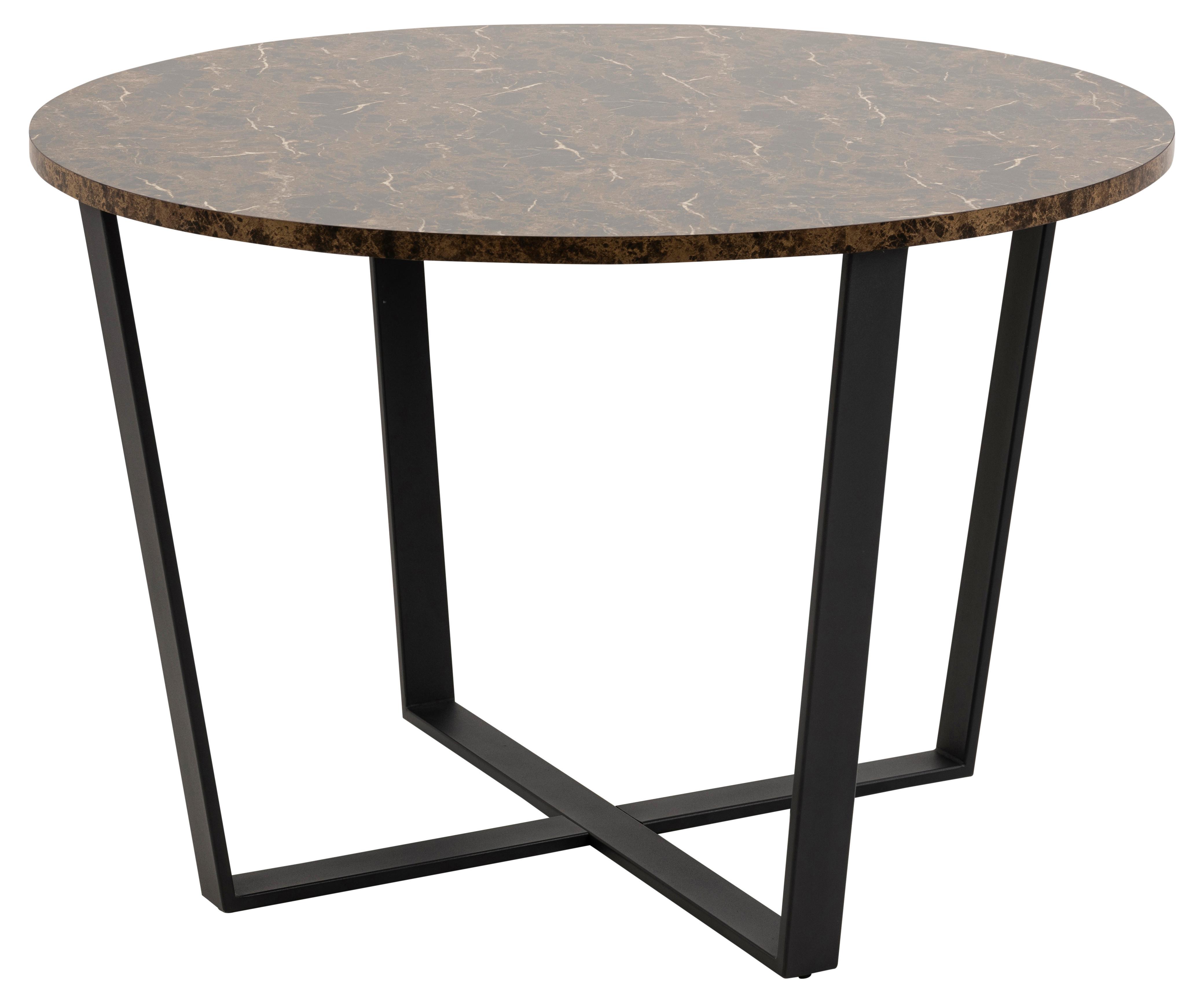 Esstisch Rund Amble Ø 110 cm Marmor Dekor Braun - Schwarz/Braun, Basics, Holzwerkstoff/Metall (110/75cm)