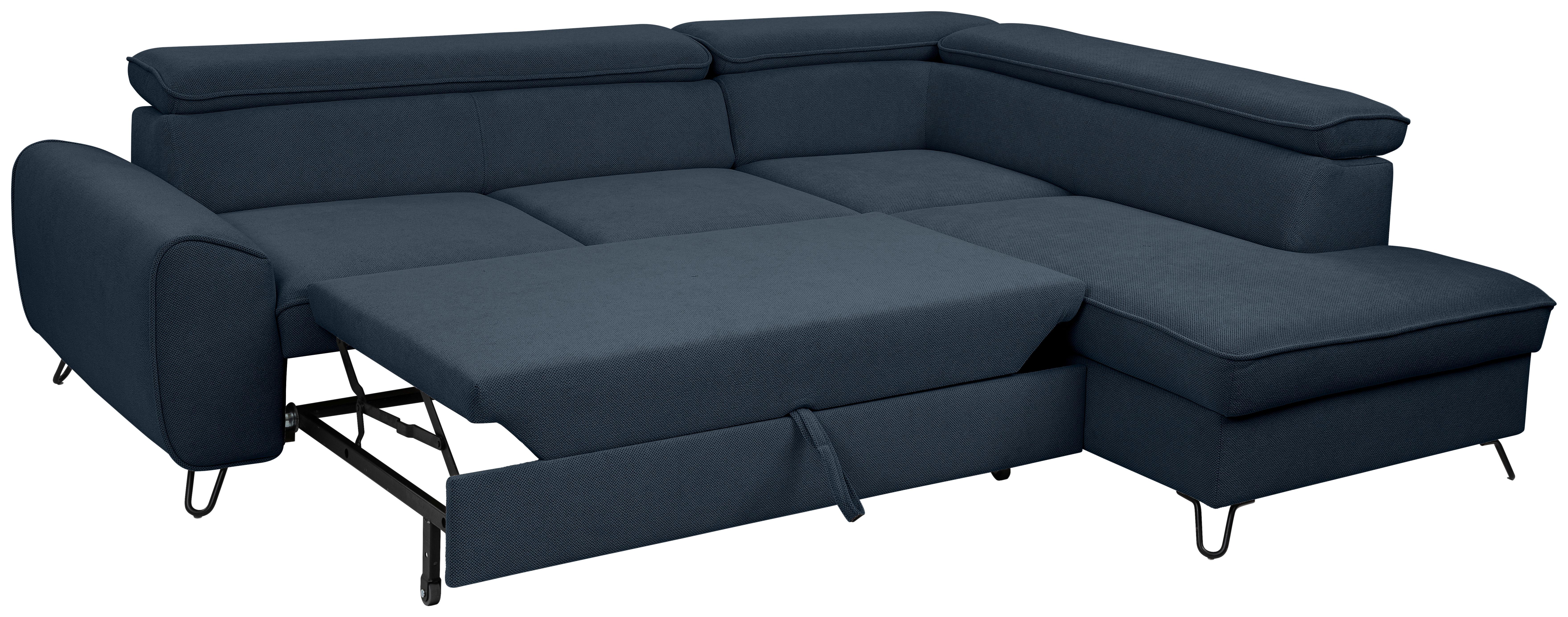 Rohová sedačka IDYLLA, pravá tmavomodrá,úl.priestor,lôžko - čierna/tmavomodrá, Design, kov/textil (250/200cm)