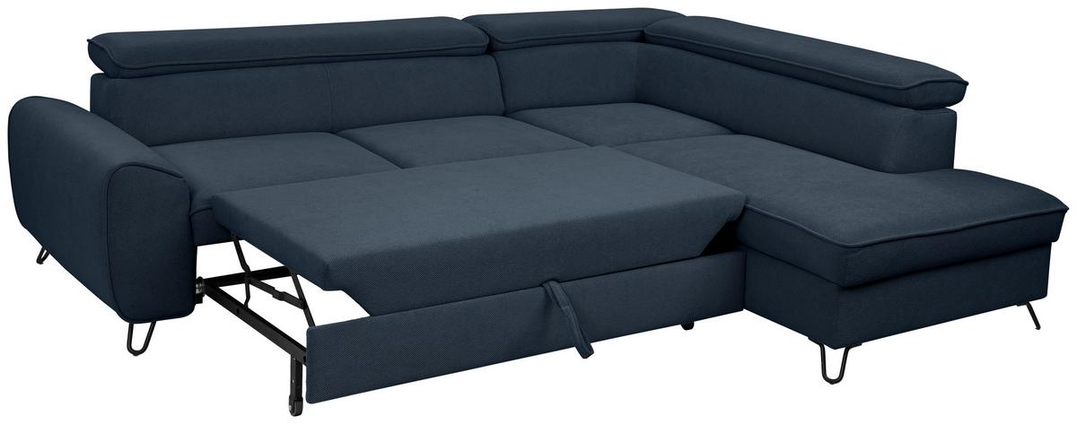 Rohová sedačka IDYLLA, pravá tmavě modrá,úl.prostor,lůžko - černá/tmavě modrá, Design, kov/textil (250/200cm)
