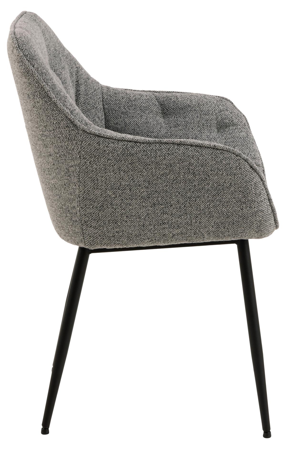 Armlehnstuhl Brooke Grau Gepolstert - Schwarz/Grau, MODERN, Textil/Metall (58/83/55cm) - MID.YOU