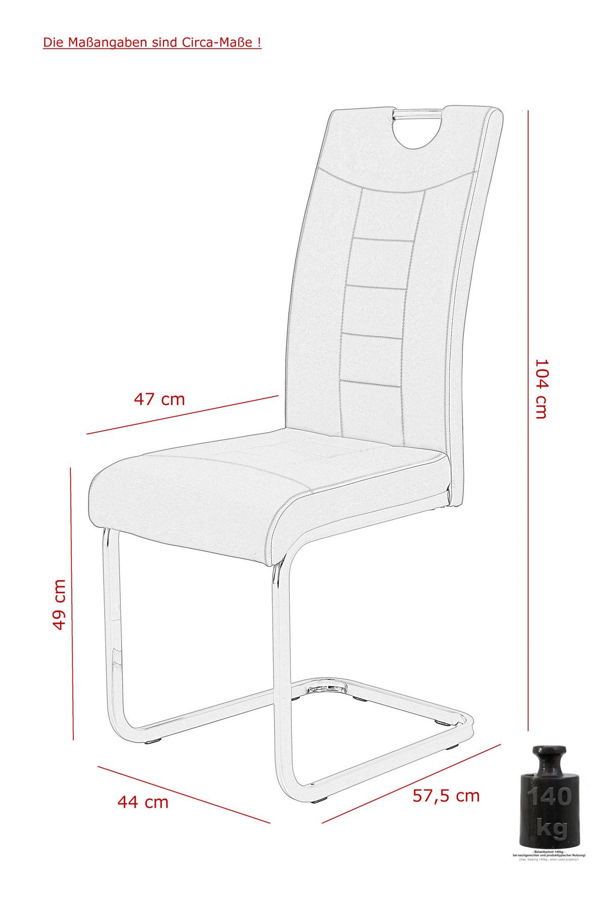 Schwingstuhl Ruby S Grau Gepolstert 4er-Set - Chromfarben/Weiß, MODERN, Textil/Metall (44/104/57,5cm) - MID.YOU