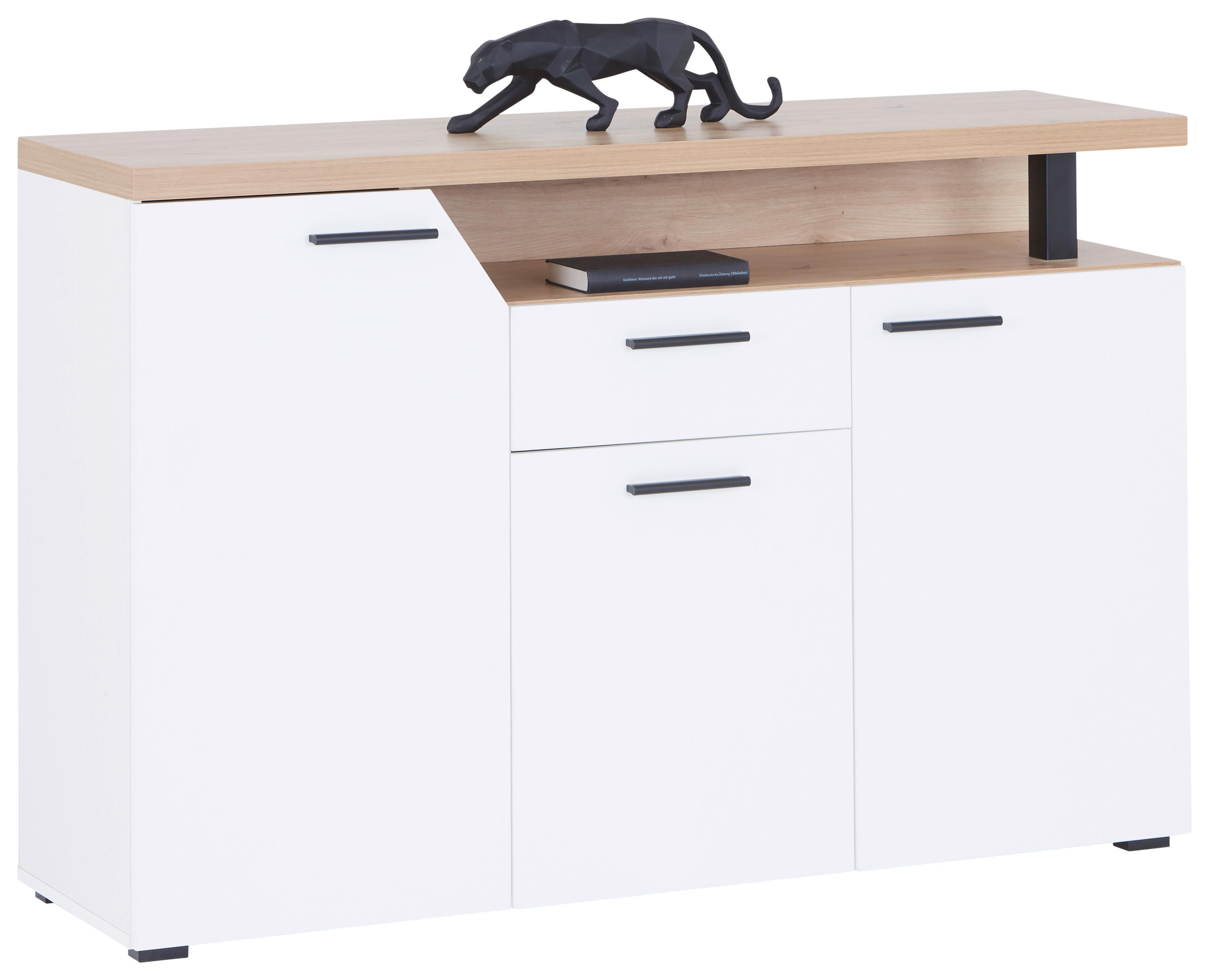 Kommode B: 136,4 Weiß, Eiche Artisan - Schwarz/Weiß, MODERN, Holzwerkstoff (136,4/91,6/40cm)