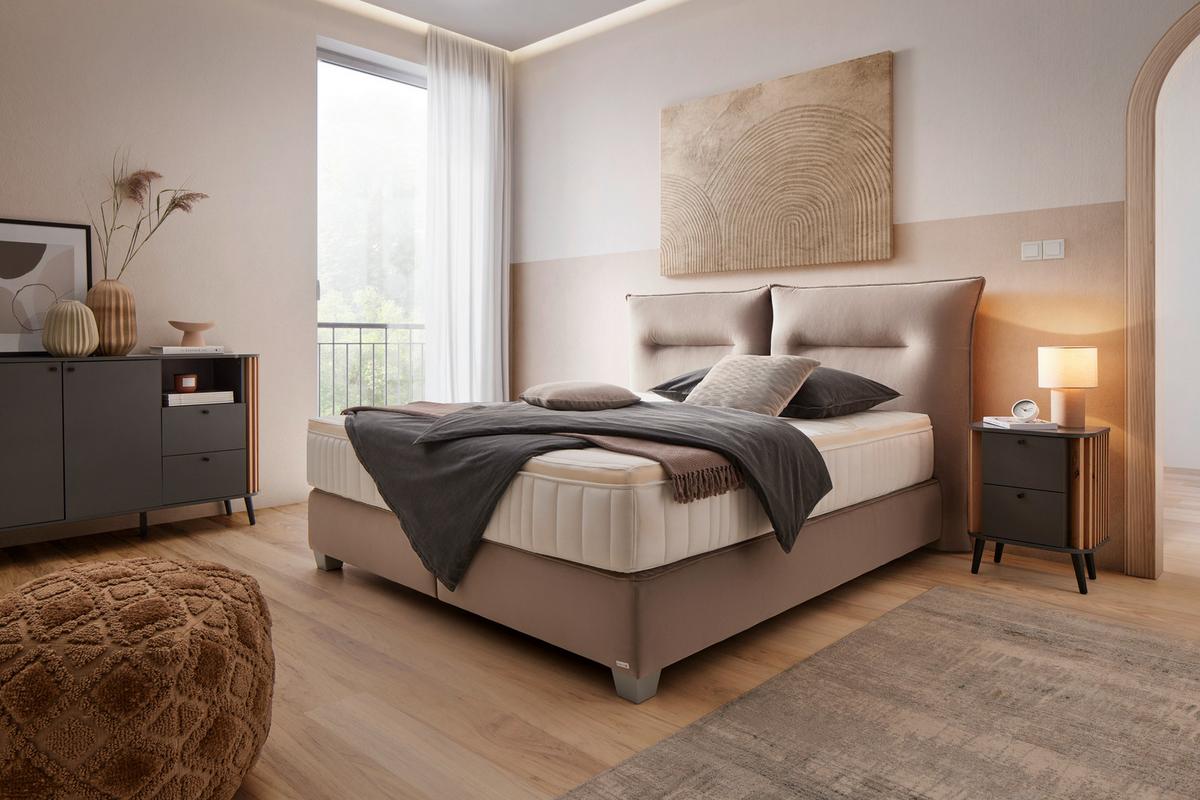 Postel boxspring Fog 160x200cm,béžová - barvy stříbra/béžová, Lifestyle, dřevo/kompozitní dřevo (160/200cm) - Premium Living