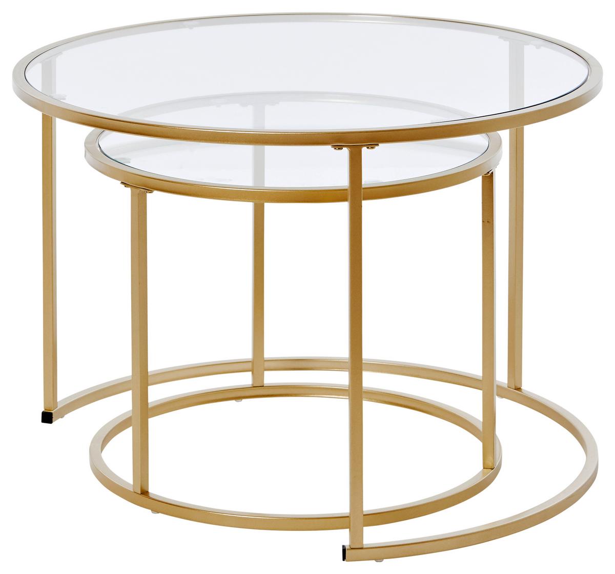 Beistelltisch 2-teilig Sol Coffee Set Weiß/goldfarben - Goldfarben/Weiß, KONVENTIONELL, Holzwerkstoff/Metall (73,4/73,4/50cm) - Livetastic