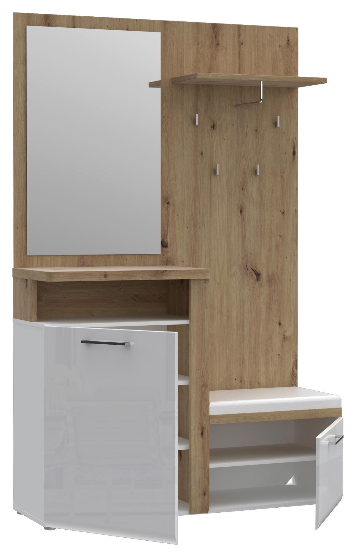 Garderobe Hud Weiß/Eiche Dekor B: 128,8 cm - Weiß/Eiche Artisan, MODERN, Holzwerkstoff (128,8/201/43,4cm) - MID.YOU