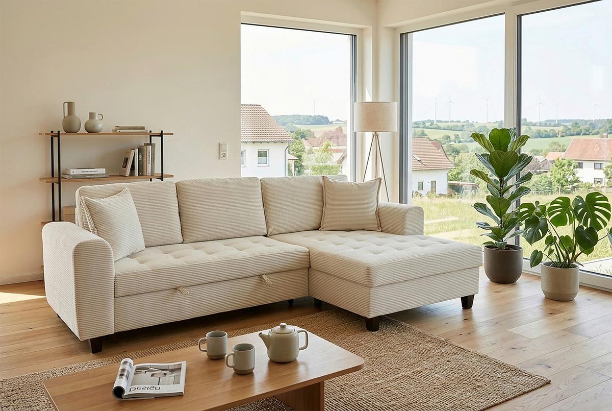 Ecksofa Moritz Creme S: ca. 265x155 cm - Creme, Trend, Textil (265/155cm)