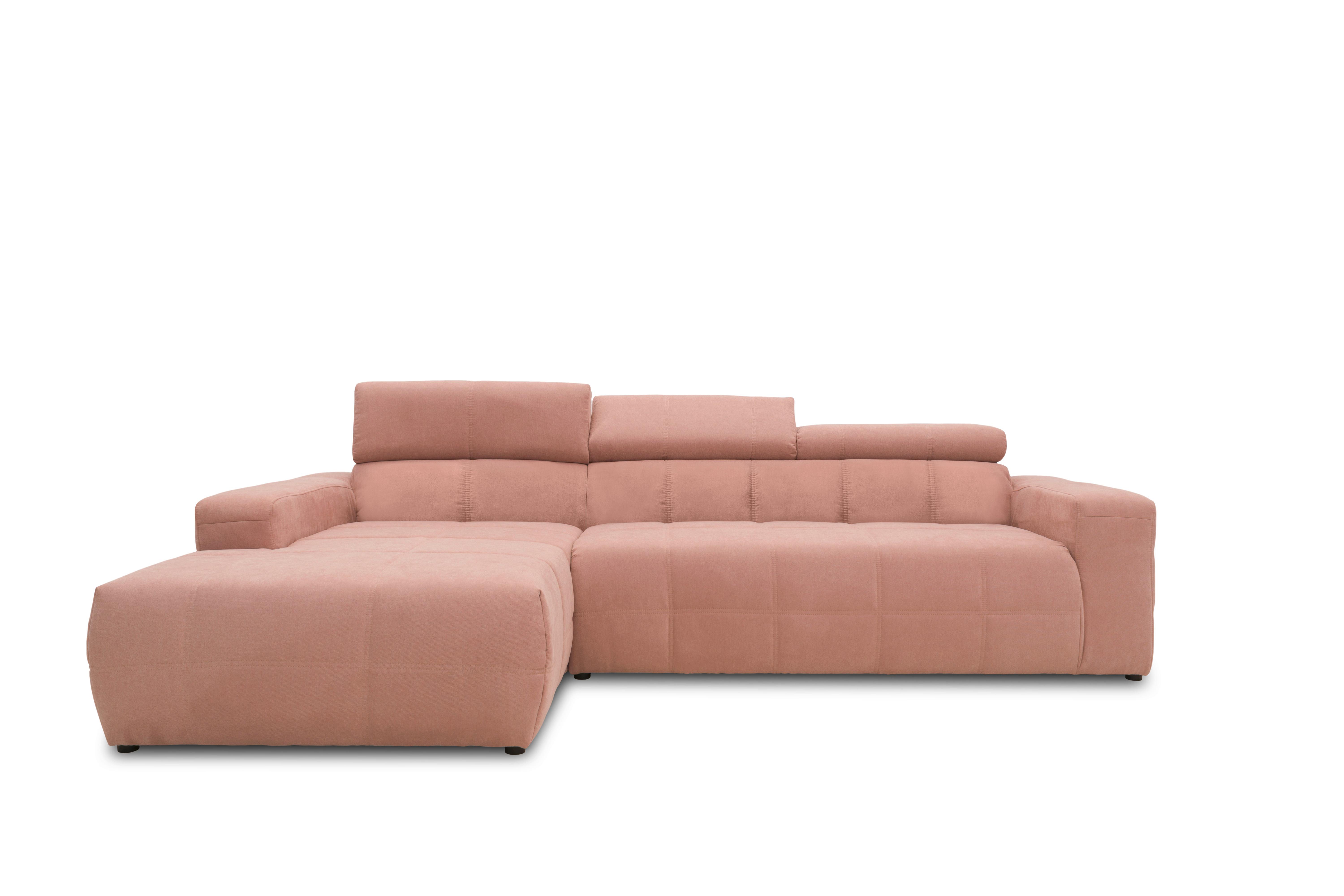 Ecksofa + Kopfteilverstellung Brandon Pink Mikrofaser - Schwarz/Rosa, Design, Textil (175/285cm) - MID.YOU