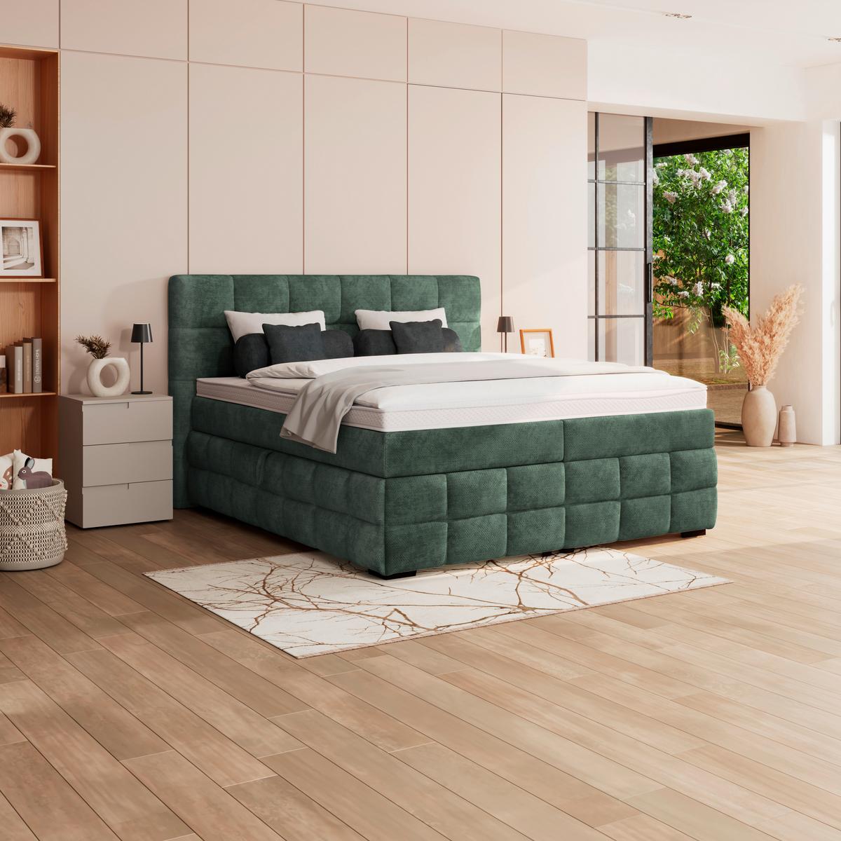Čalouněná postel VEGA 160x200 cm, zelená - černá/zelená, Trend, dřevo/textil (160/200cm)