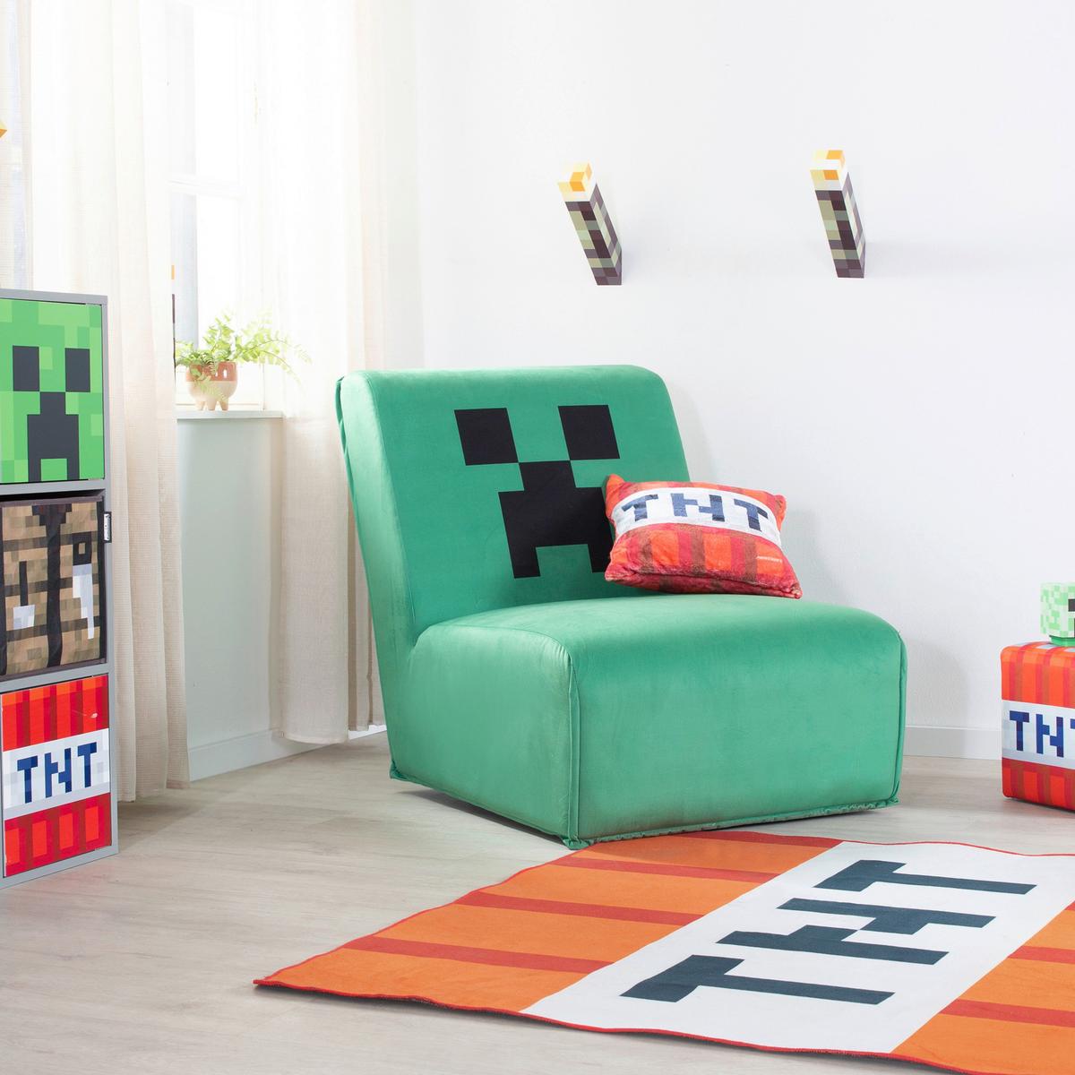 Polstersessel Minecraft Stoffbezug Samt Grün - Grün, MODERN, Textil (66/80/94cm) - Minecraft