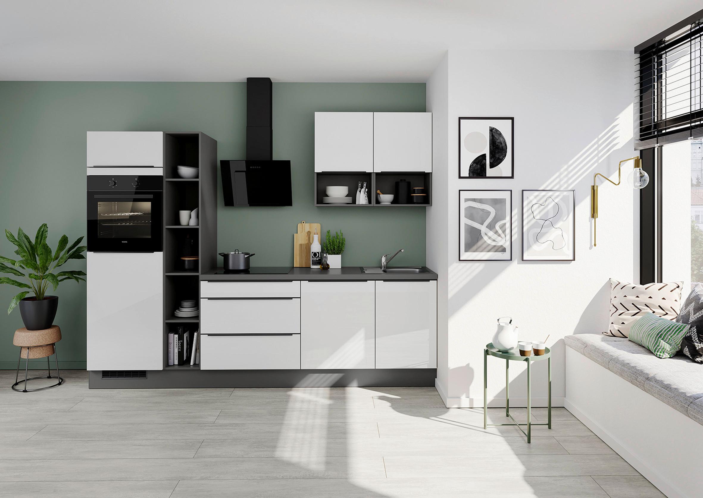 Küchenleerblock Ip4050 - Weiß Hochglanz/Dunkelgrau, Design, Holzwerkstoff (280cm) - Impuls