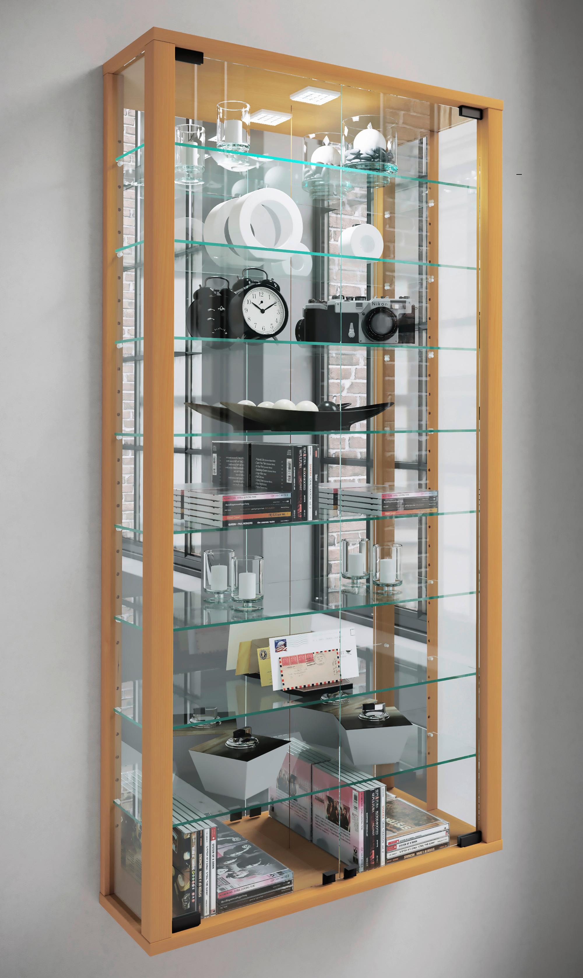 Hängevitrine Vitrosa Buchefarben B: 59 cm - Buchefarben/Schwarz, MODERN, Glas/Holzwerkstoff (59/114,3/18cm) - MID.YOU