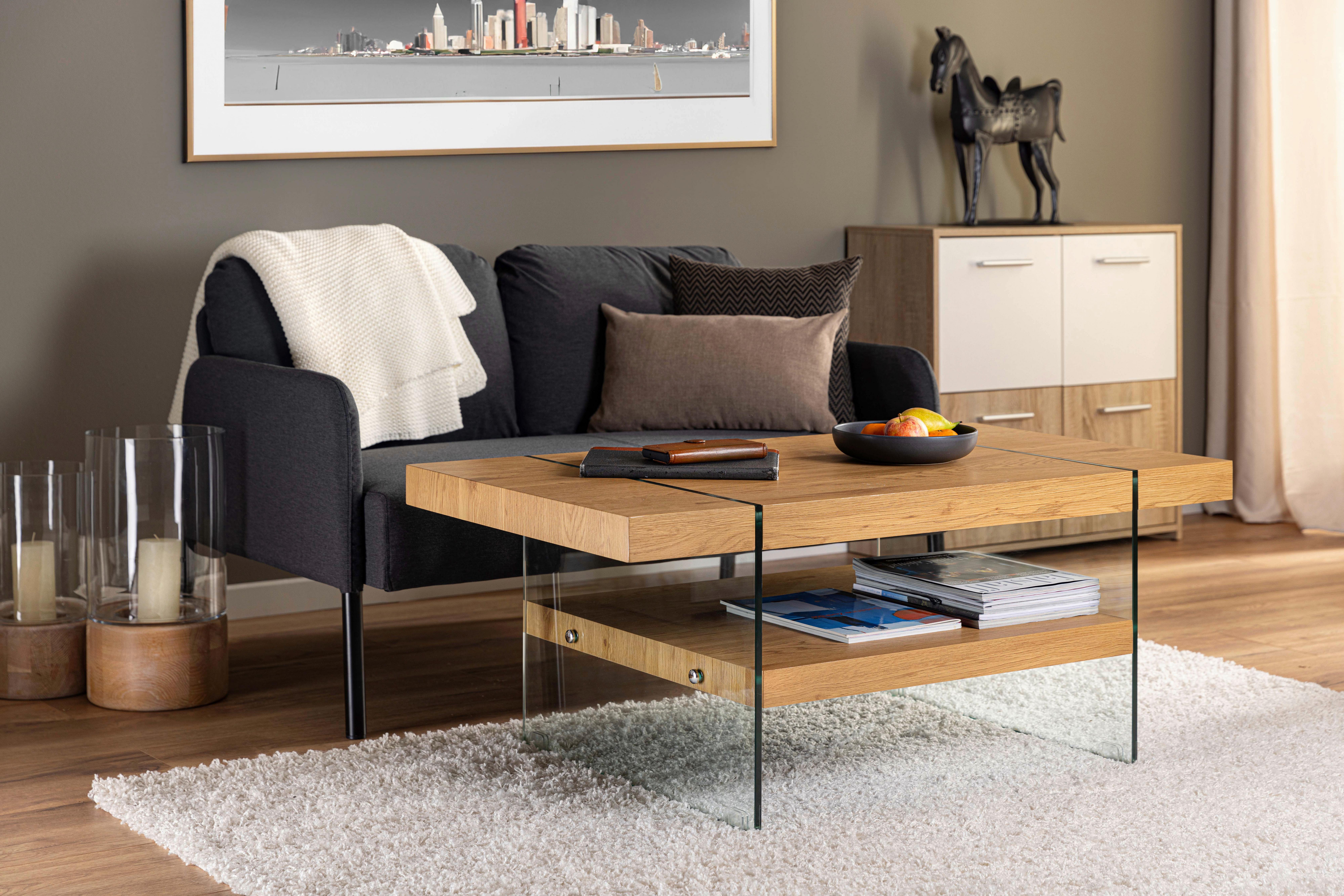 Couchtisch Benina - Wildeiche, Design, Glas/Holzwerkstoff (110/60/46cm) - Livetastic