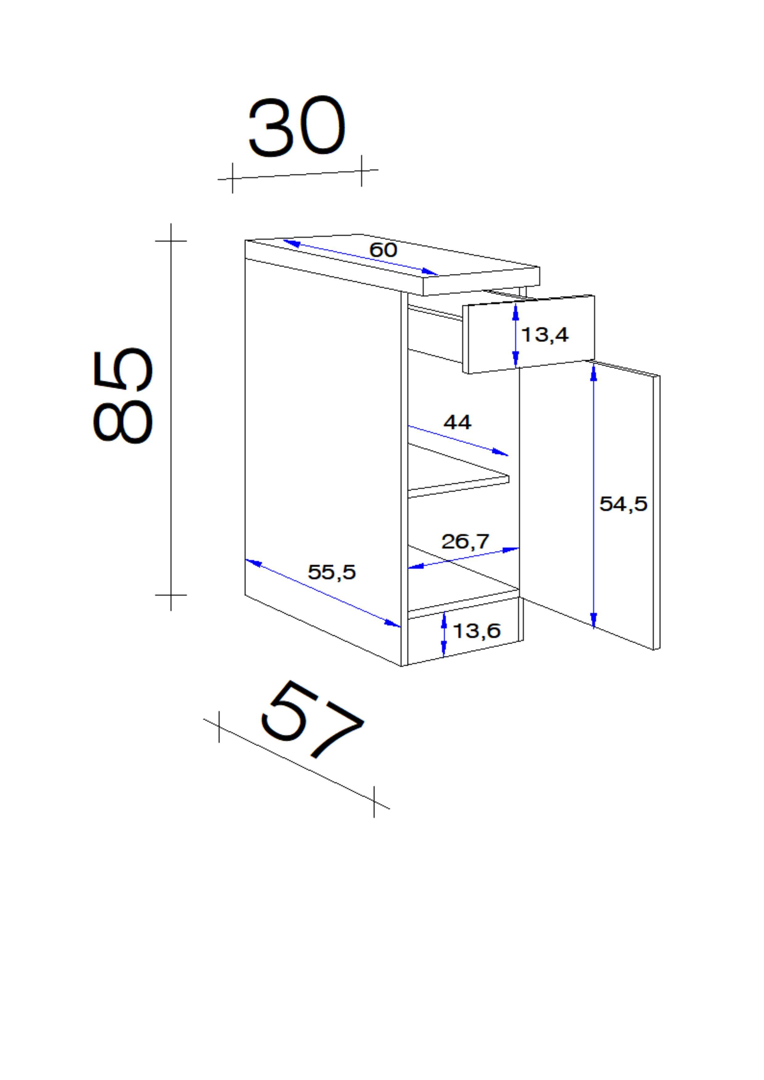 Kuchyňská spodní skříňka NANO 30 dekor buk - barvy buku/béžová, Moderní, kompozitní dřevo/plast (30/85/57cm) - MID.YOU