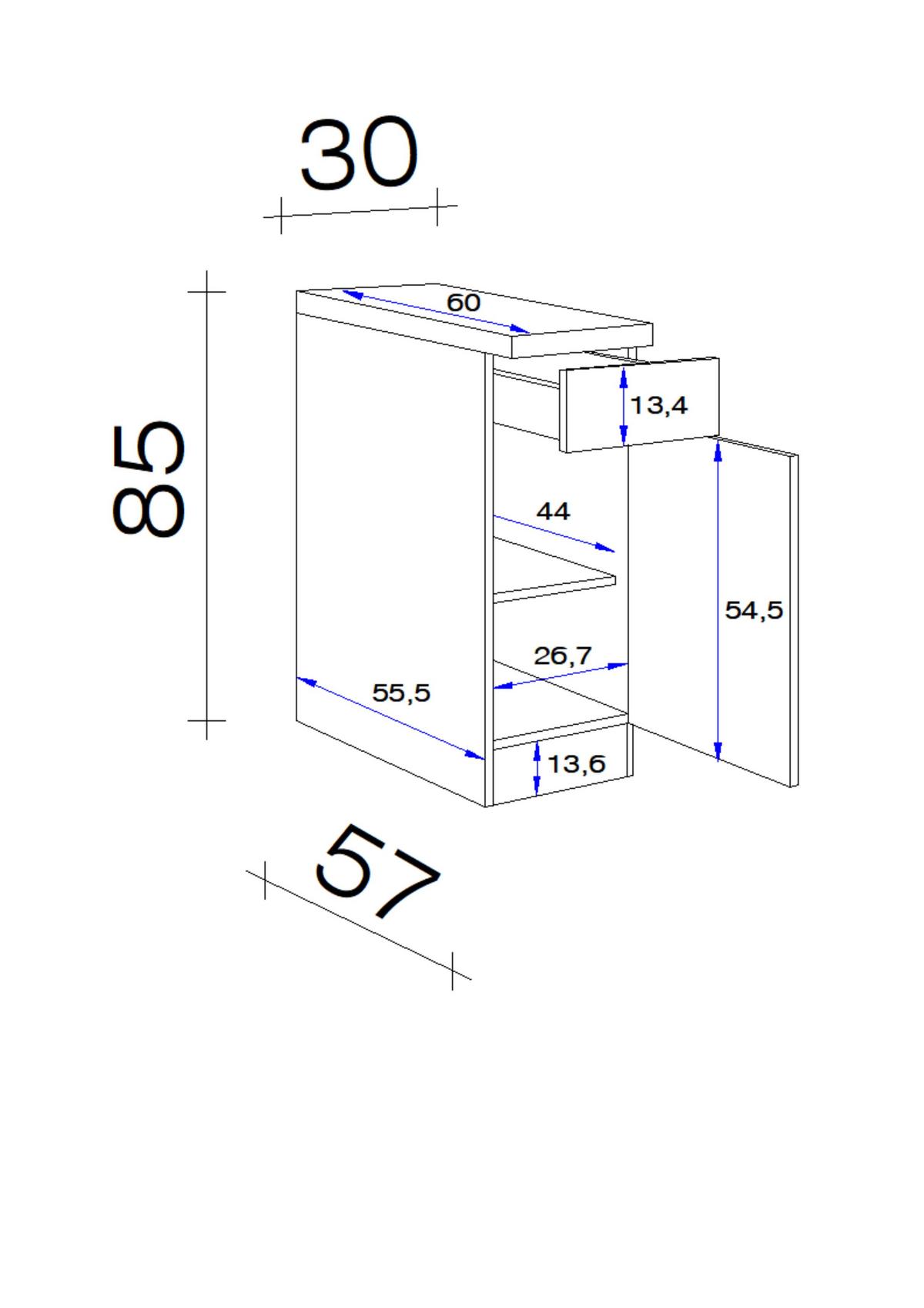 Spodná kuchynská skrinka SHADOW  US30 sivá - dub San Remo/farba ušľachtilej ocele, Modern, kov/kompozitné drevo (30/85/60cm)
